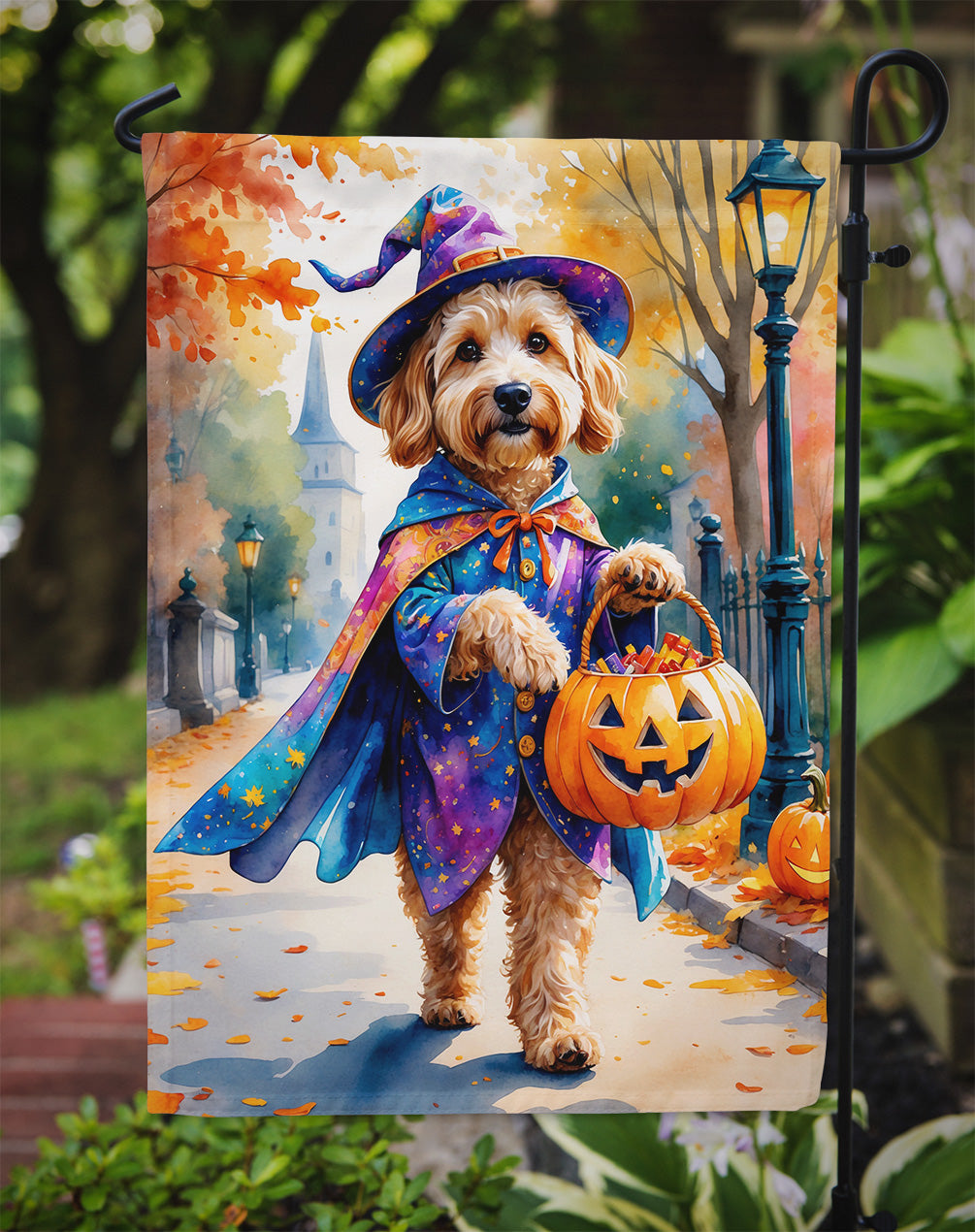 Goldendoodle Halloween Trick or Treat Garden Flag