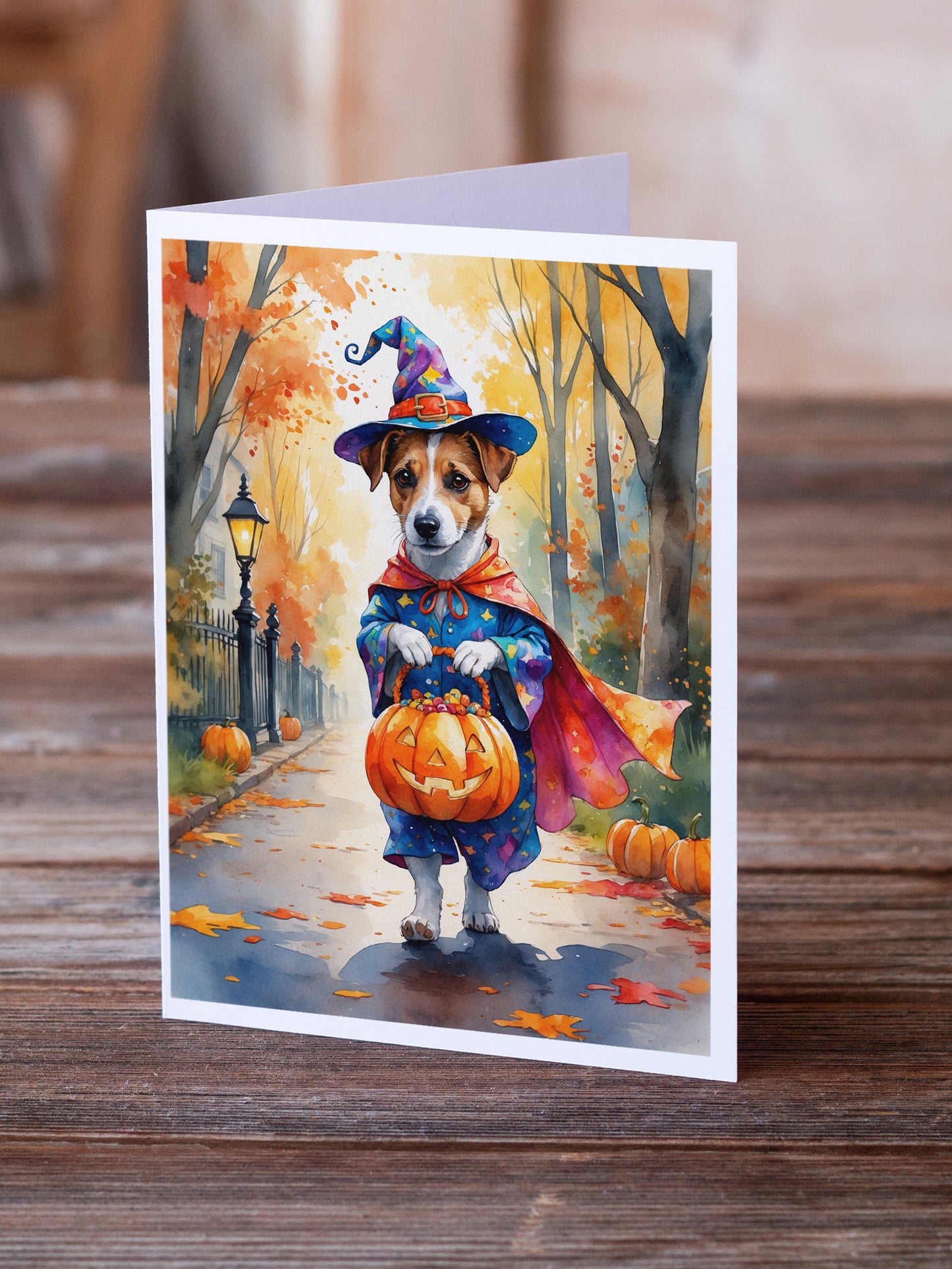Jack Russell Terrier Halloween Trick or Treat Greeting Cards Pack of 8