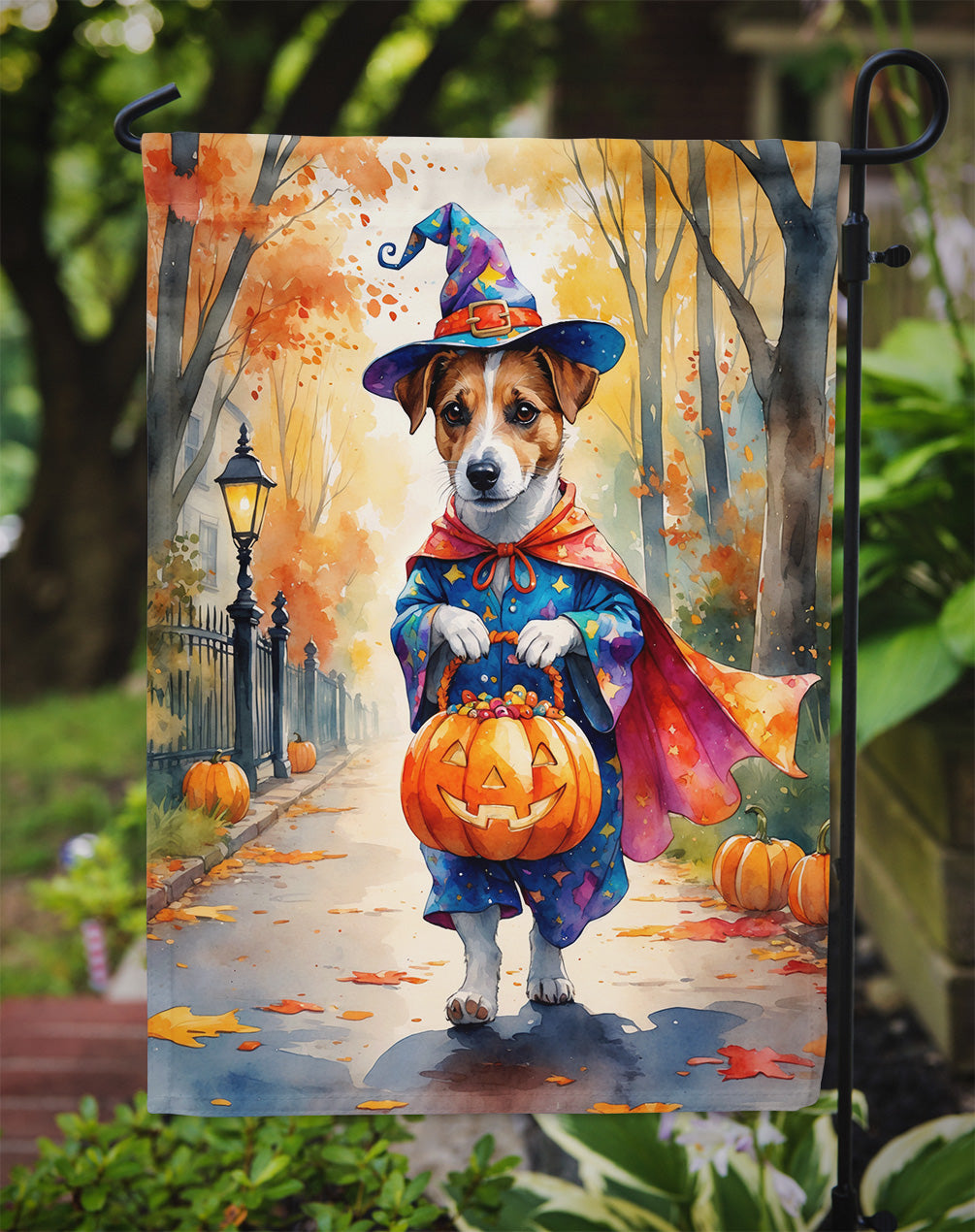 Jack Russell Terrier Halloween Trick or Treat Garden Flag