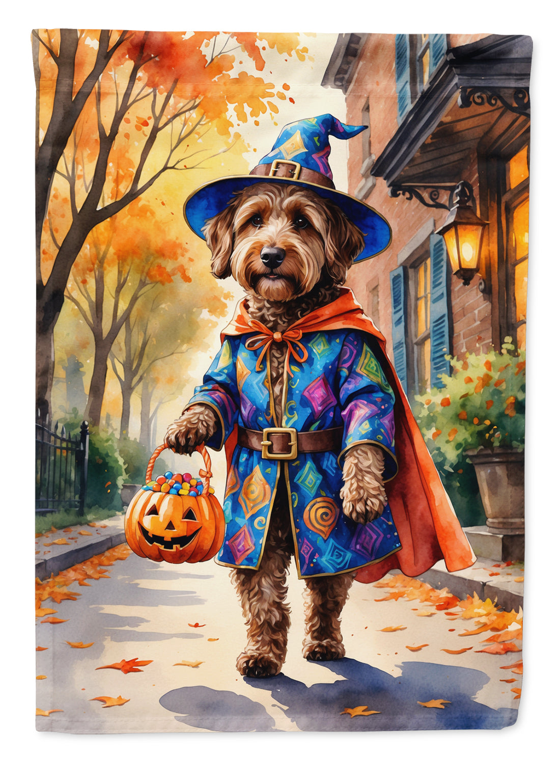 Buy this Chocolate Labradoodle Halloween Trick or Treat House Flag