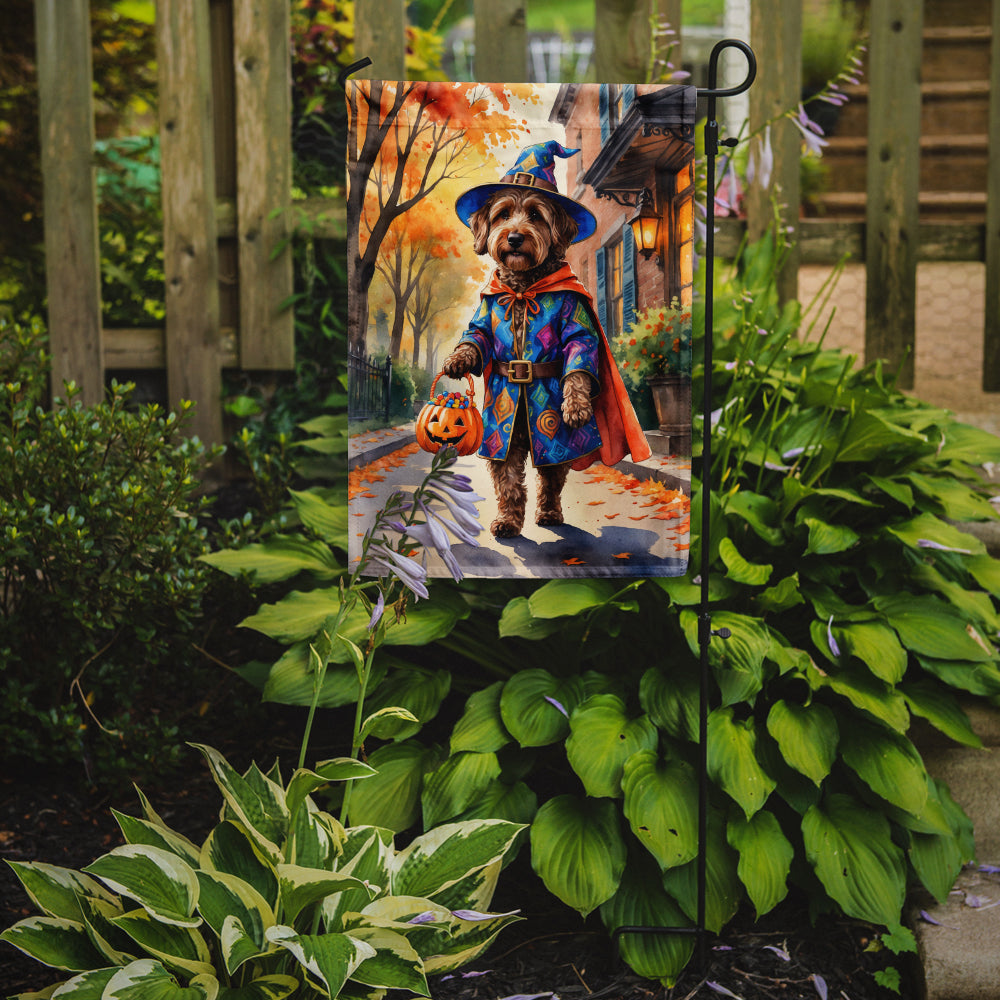 Chocolate Labradoodle Halloween Trick or Treat Garden Flag