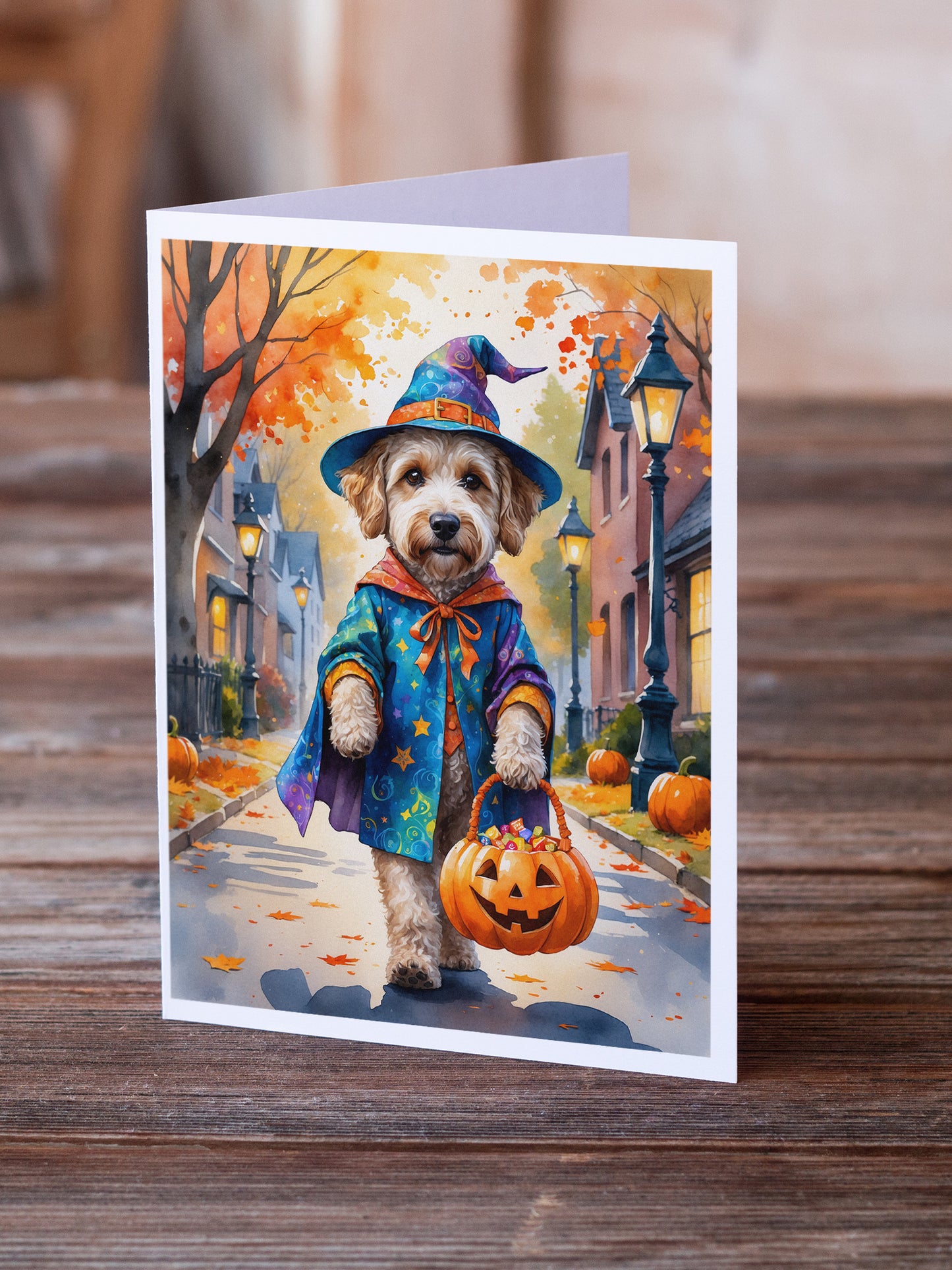 Labradoodle Halloween Trick or Treat Greeting Cards Pack of 8