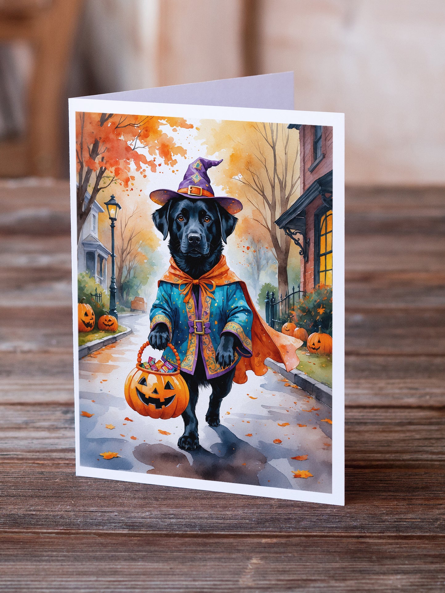 Black Labrador Retriever Halloween Trick or Treat Greeting Cards Pack of 8