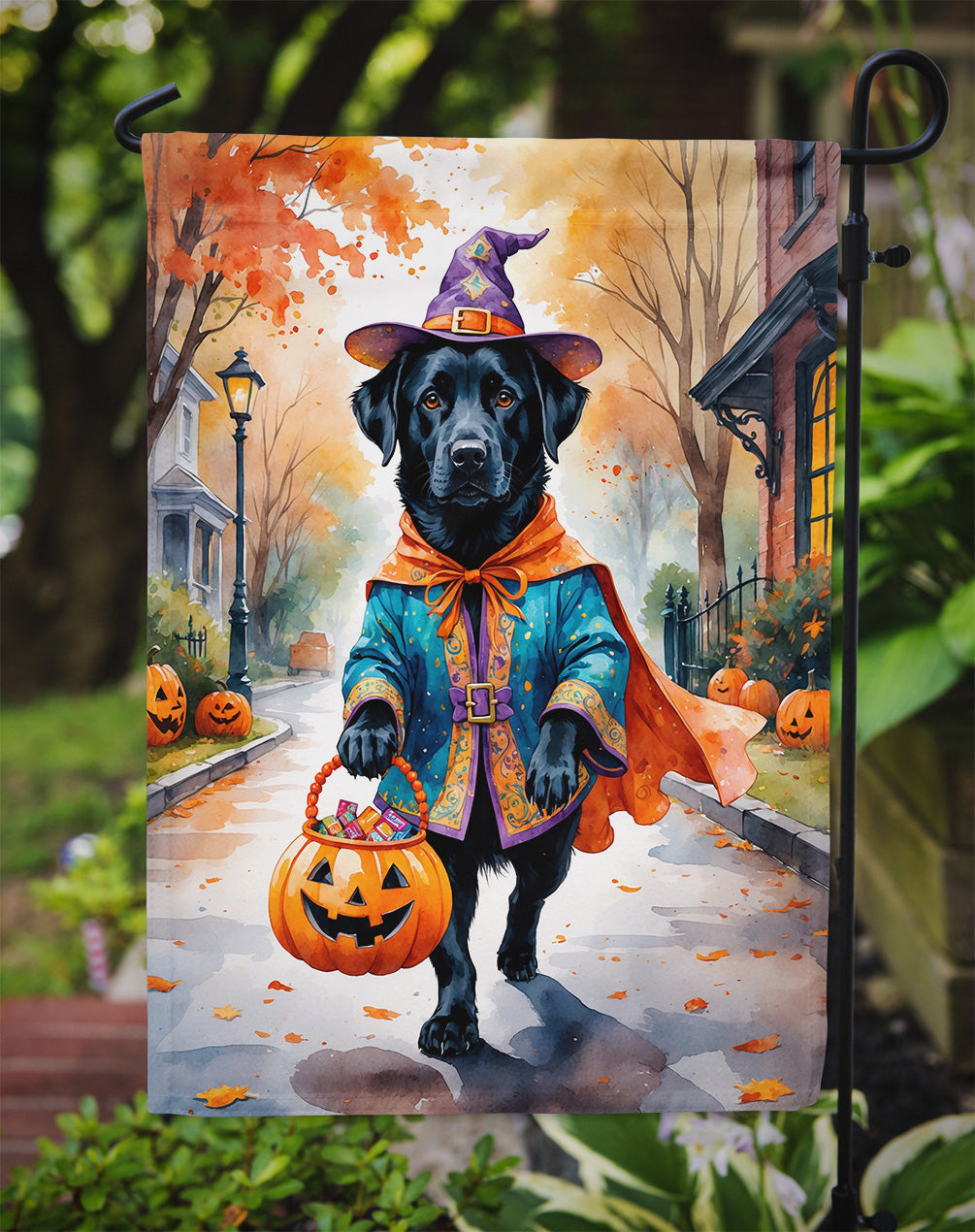Black Labrador Retriever Halloween Trick or Treat Garden Flag