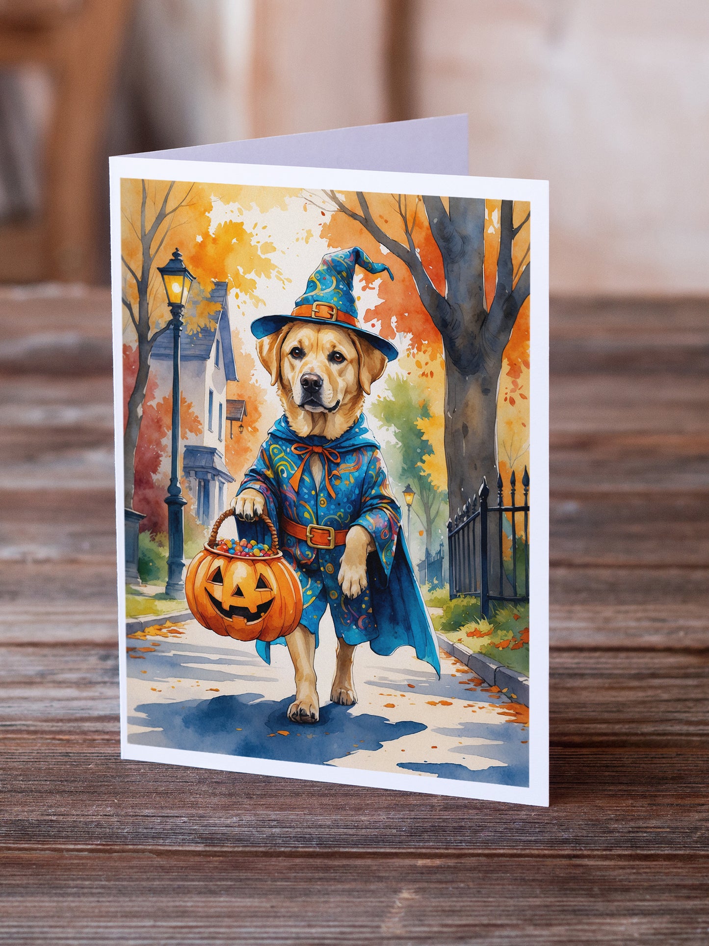 Yellow Labrador Retriever Halloween Trick or Treat Greeting Cards Pack of 8