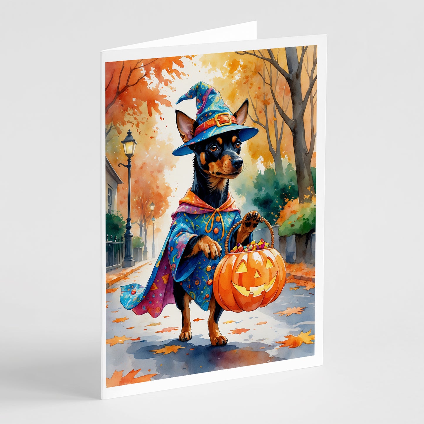 Buy this Miniature Pinscher Halloween Trick or Treat Greeting Cards Pack of 8