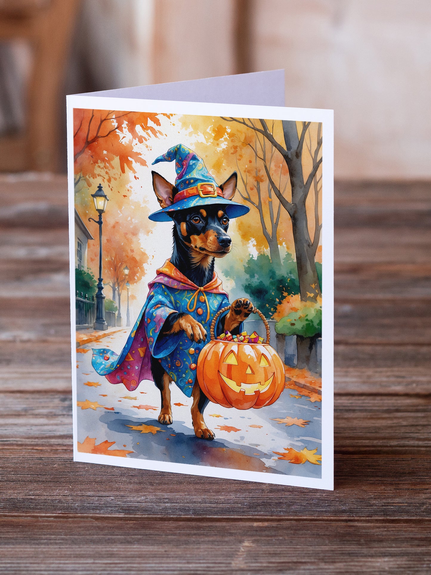 Miniature Pinscher Halloween Trick or Treat Greeting Cards Pack of 8