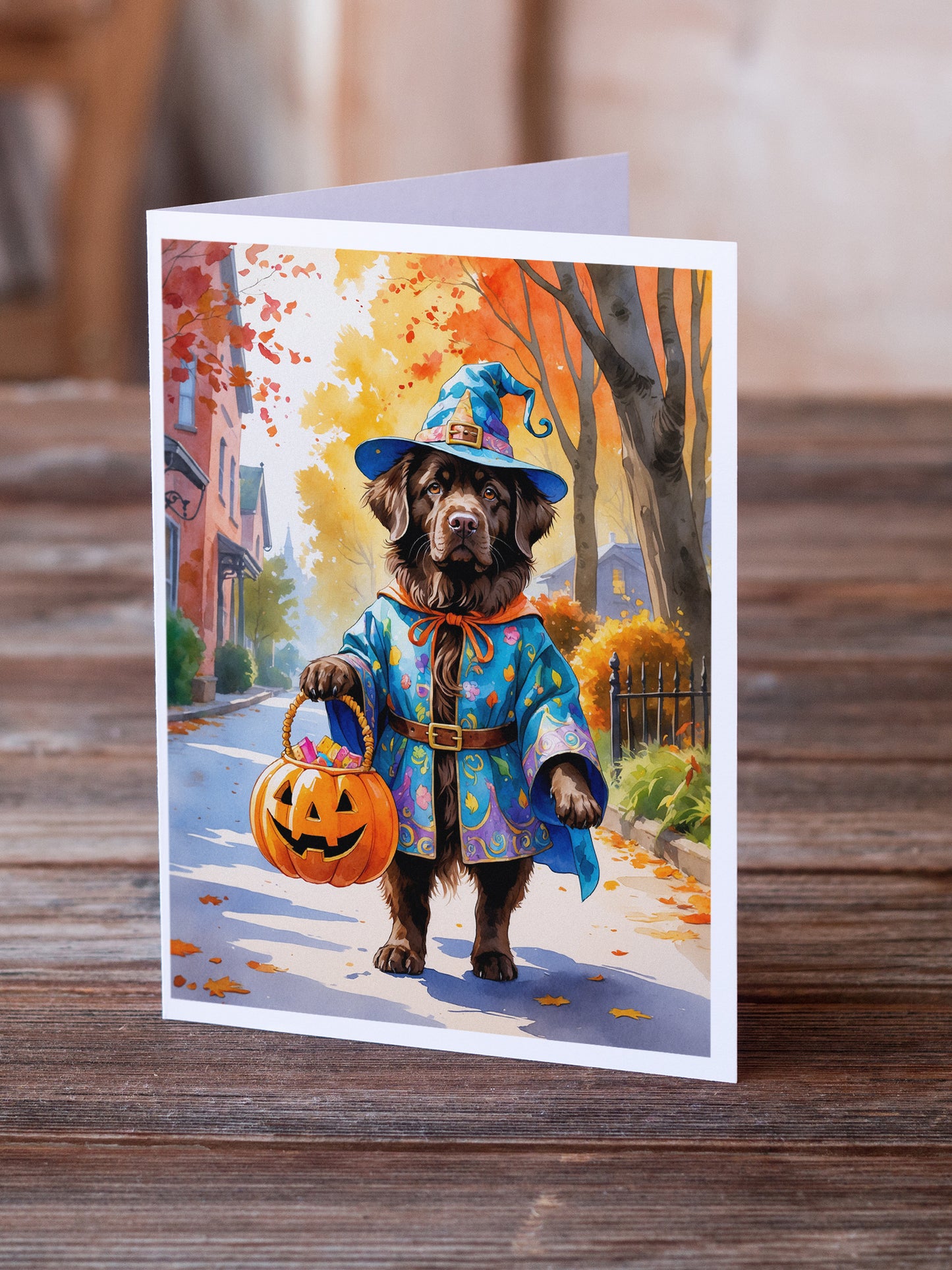 Chocolate Newfoundland Halloween Trick or Treat Greeting Cards Pack of 8