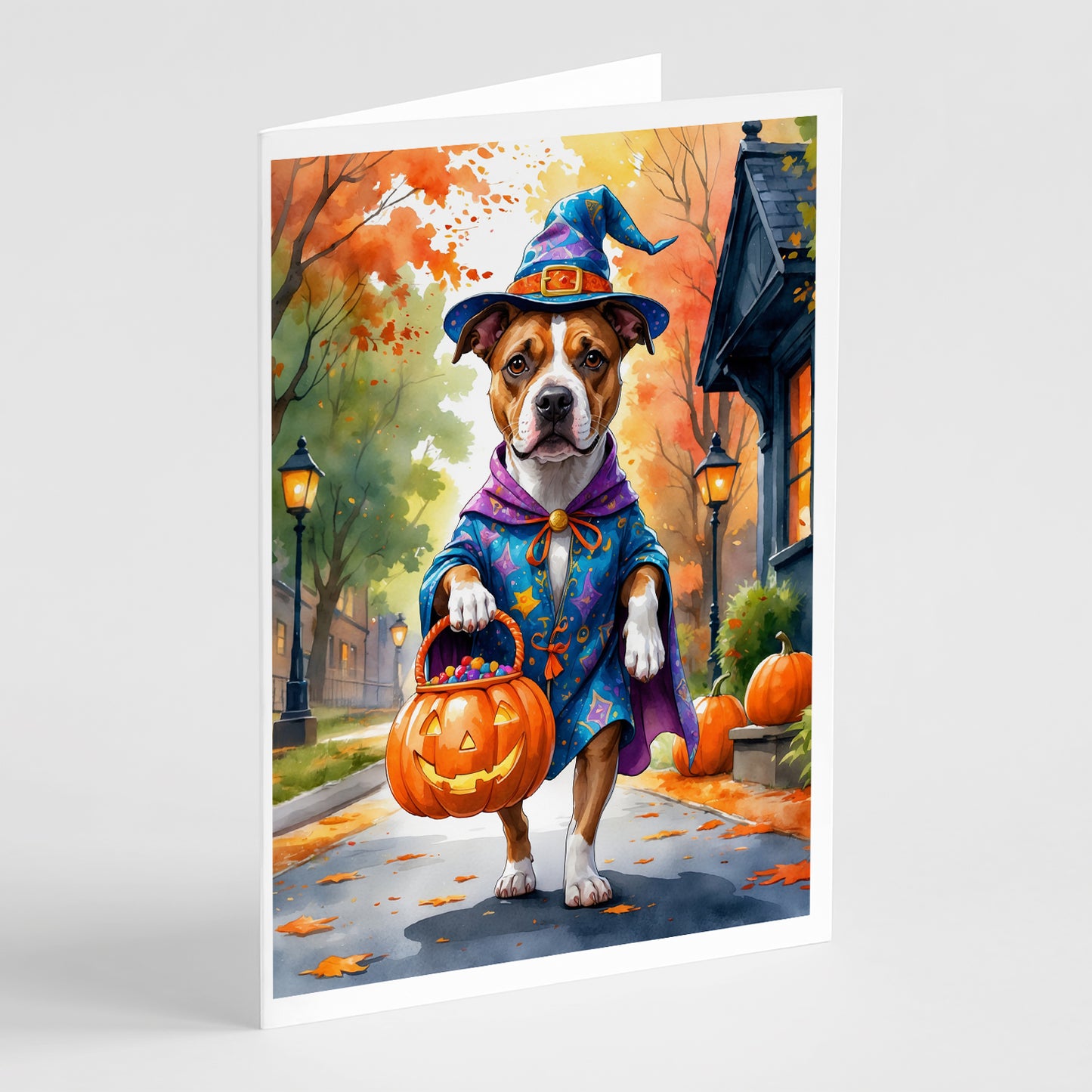 Buy this Pit Bull Terrier Halloween Trick or Treat Greeting Cards Pack of 8
