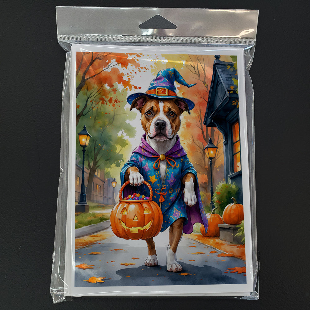 Pit Bull Terrier Halloween Trick or Treat Greeting Cards Pack of 8