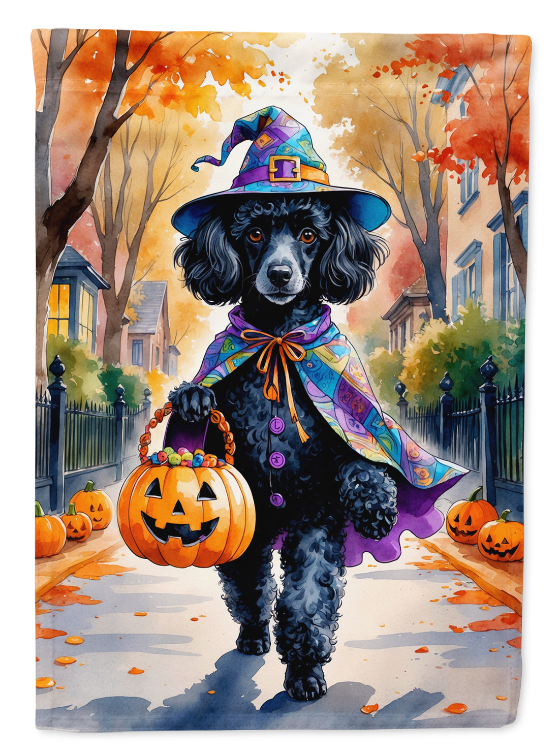 Buy this Black Poodle Halloween Trick or Treat House Flag
