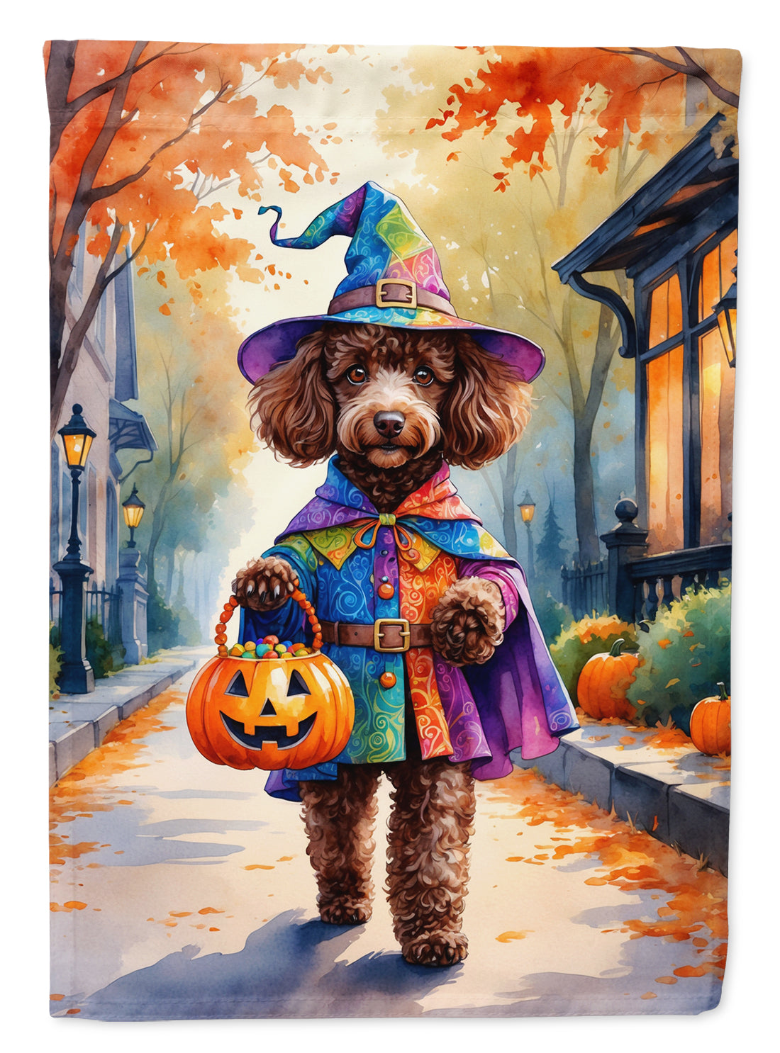 Buy this Chocolate Poodle Halloween Trick or Treat House Flag