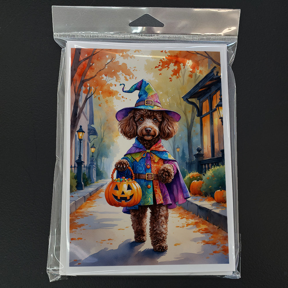 Chocolate Poodle Halloween Trick or Treat Greeting Cards Pack of 8