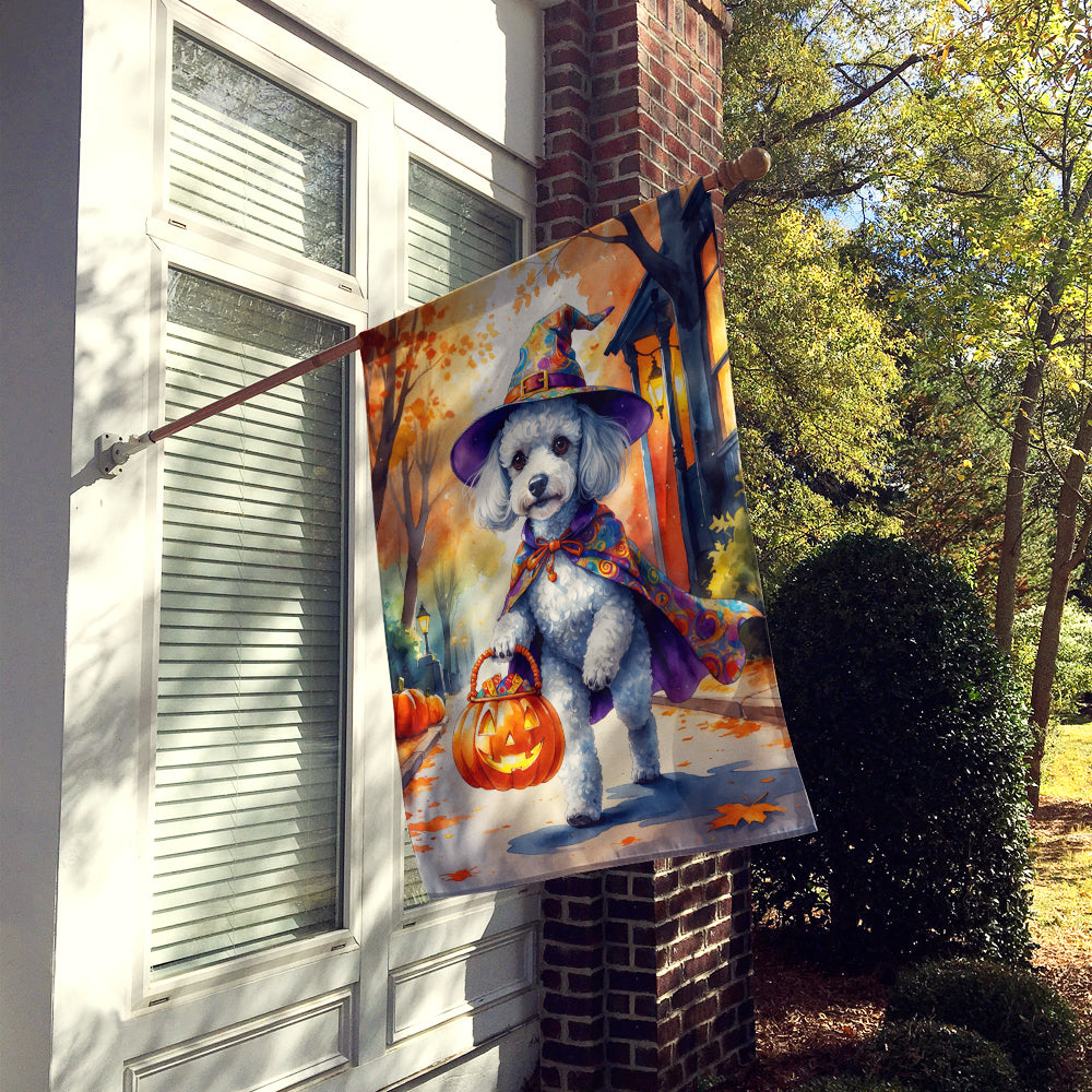 White Poodle Halloween Trick or Treat House Flag