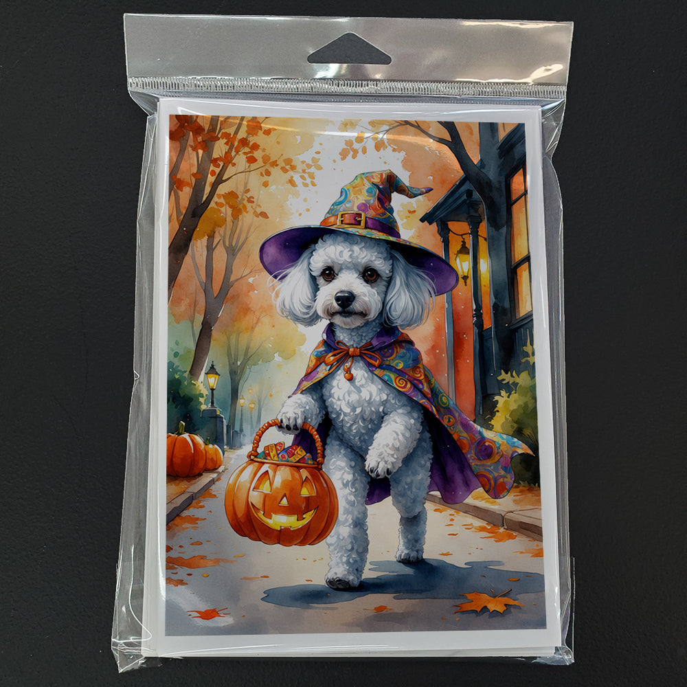 White Poodle Halloween Trick or Treat Greeting Cards Pack of 8