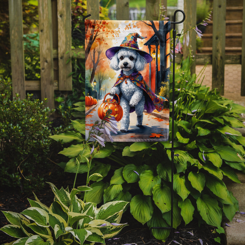 White Poodle Halloween Trick or Treat Garden Flag