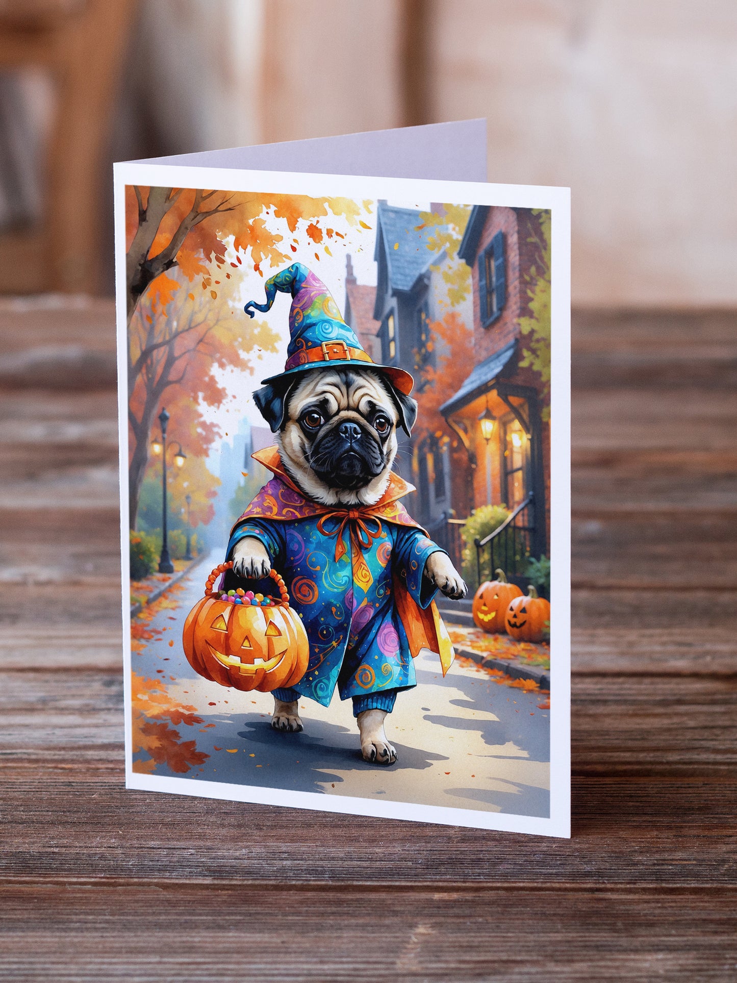 Pug Halloween Trick or Treat Greeting Cards Pack of 8