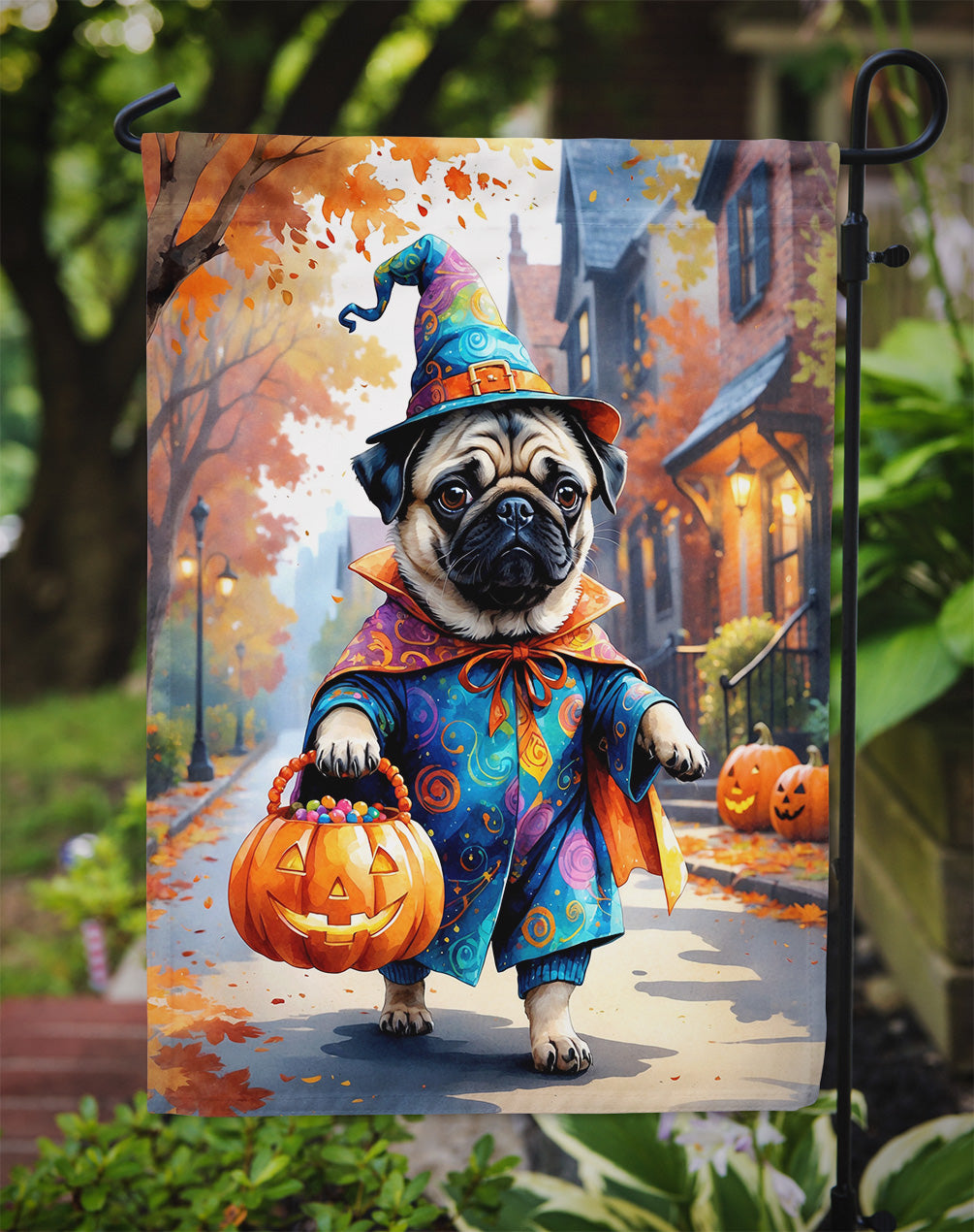 Pug Halloween Trick or Treat Garden Flag