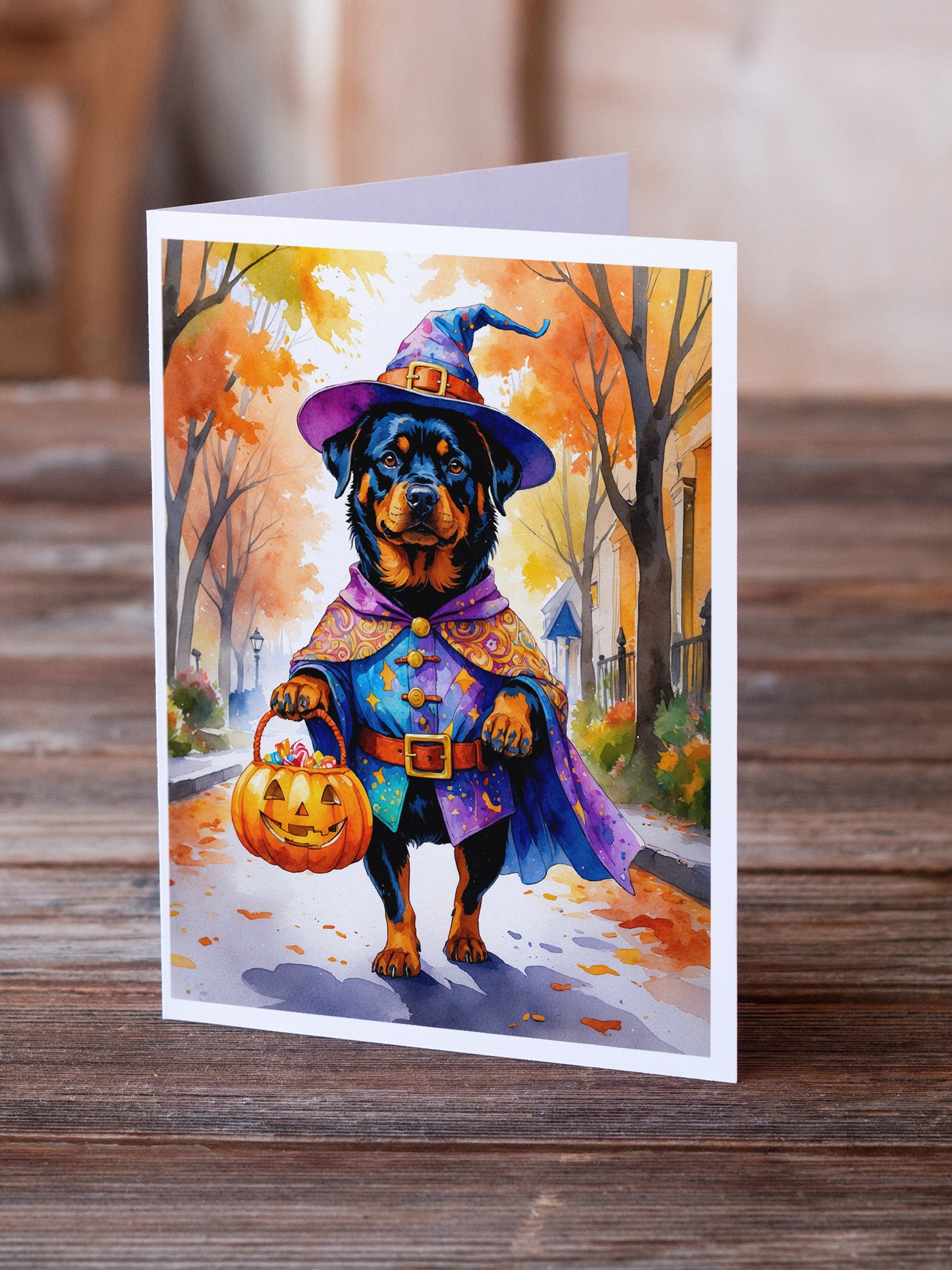 Rottweiler Halloween Trick or Treat Greeting Cards Pack of 8