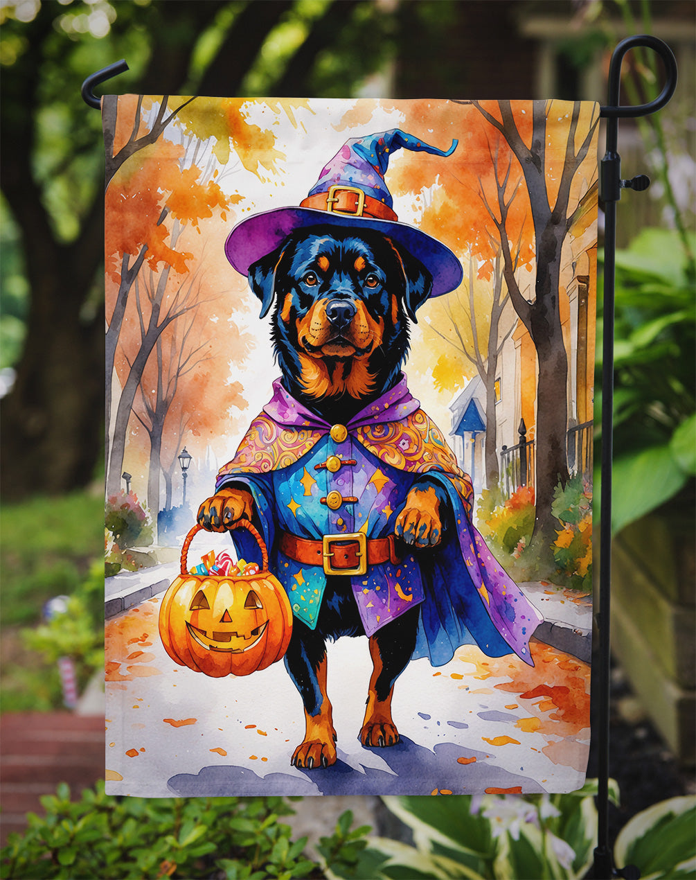 Rottweiler Halloween Trick or Treat Garden Flag