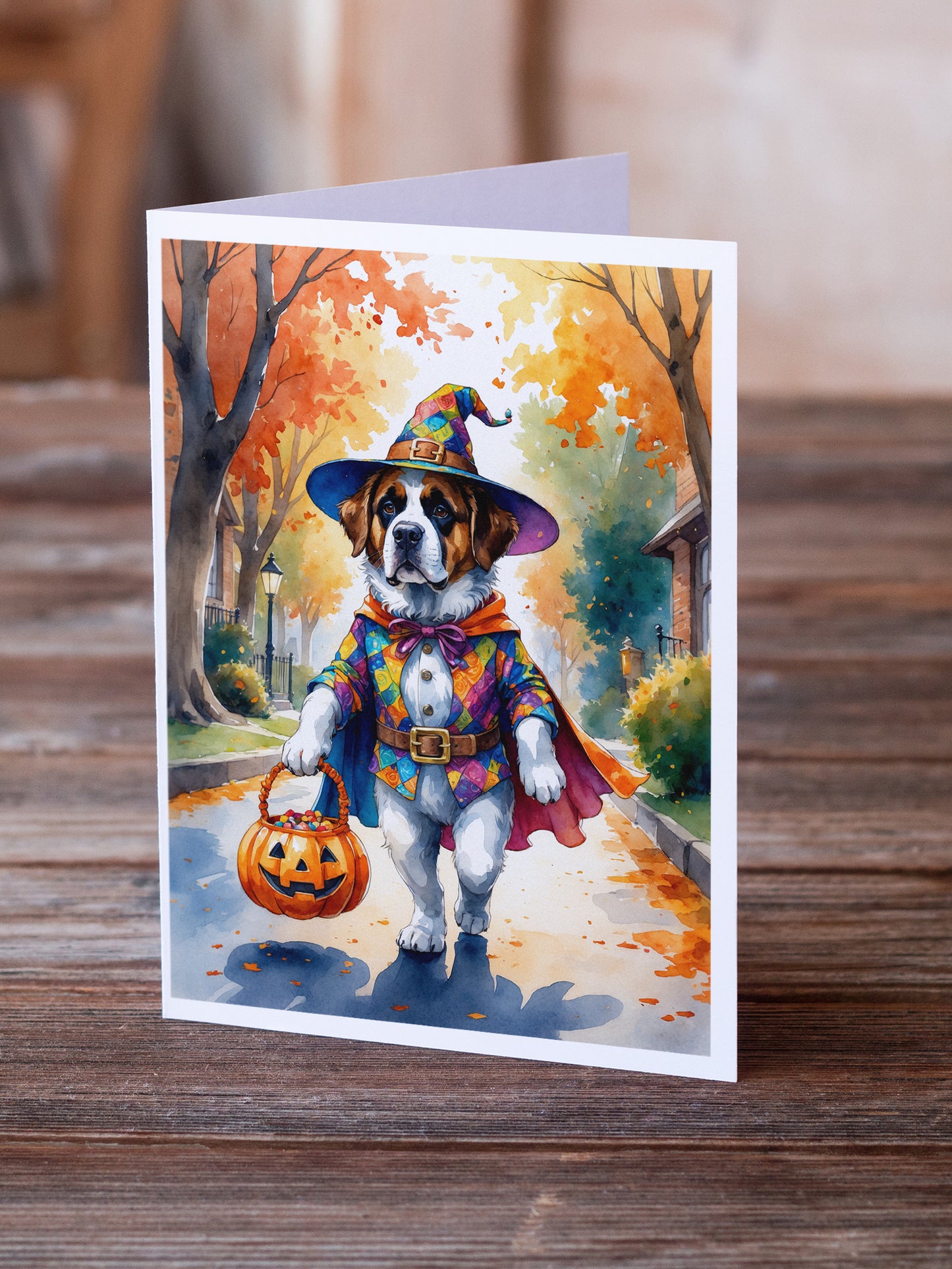 Saint Bernard Halloween Trick or Treat Greeting Cards Pack of 8