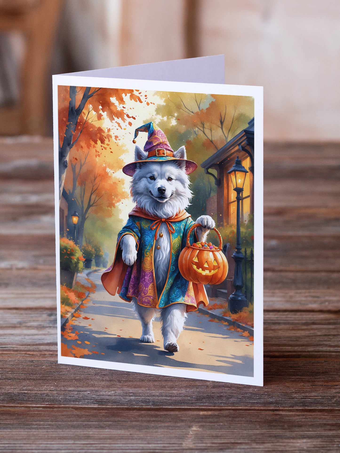 Samoyed Halloween Trick or Treat Greeting Cards Pack of 8