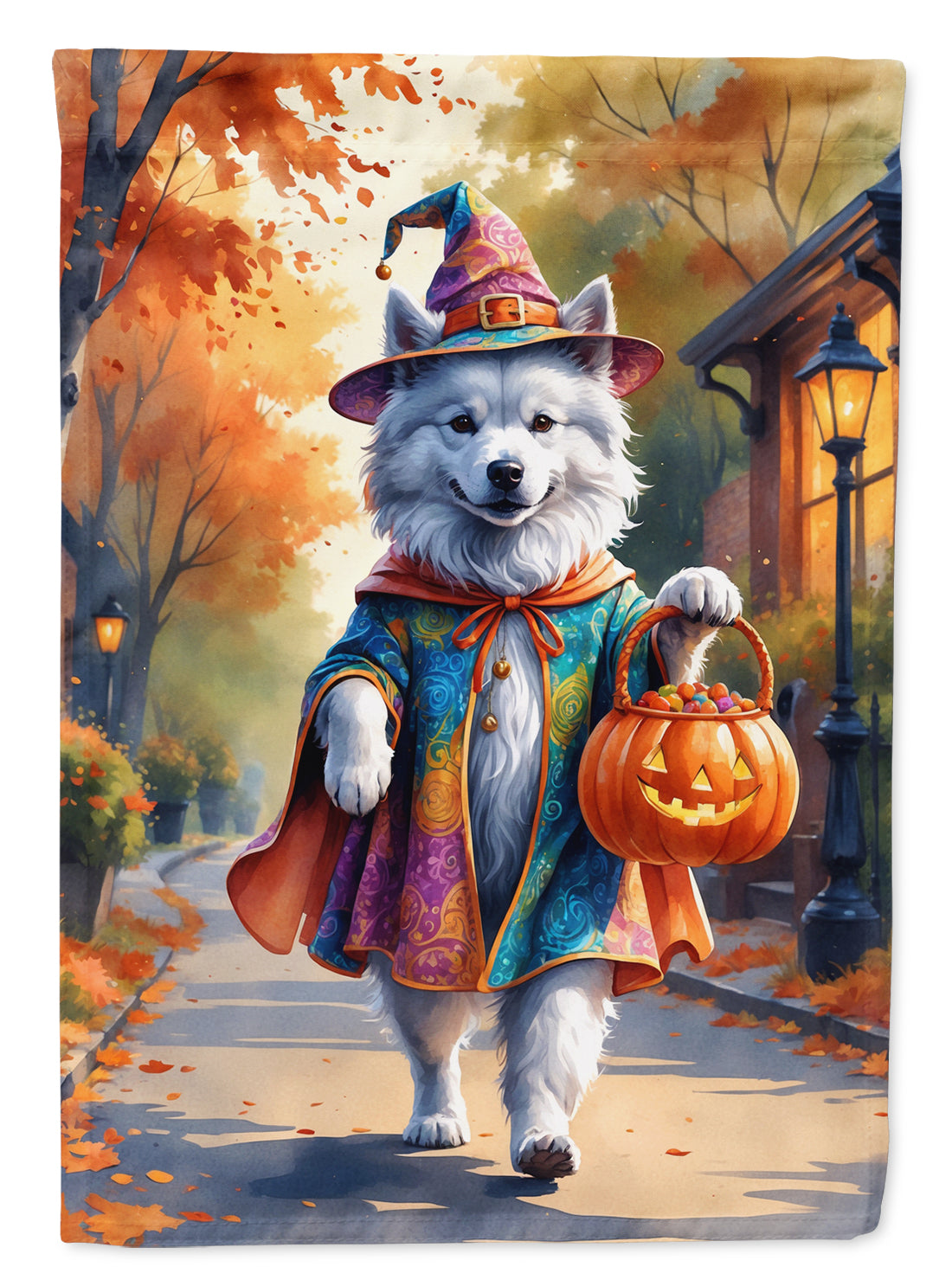 Buy this Samoyed Halloween Trick or Treat Garden Flag
