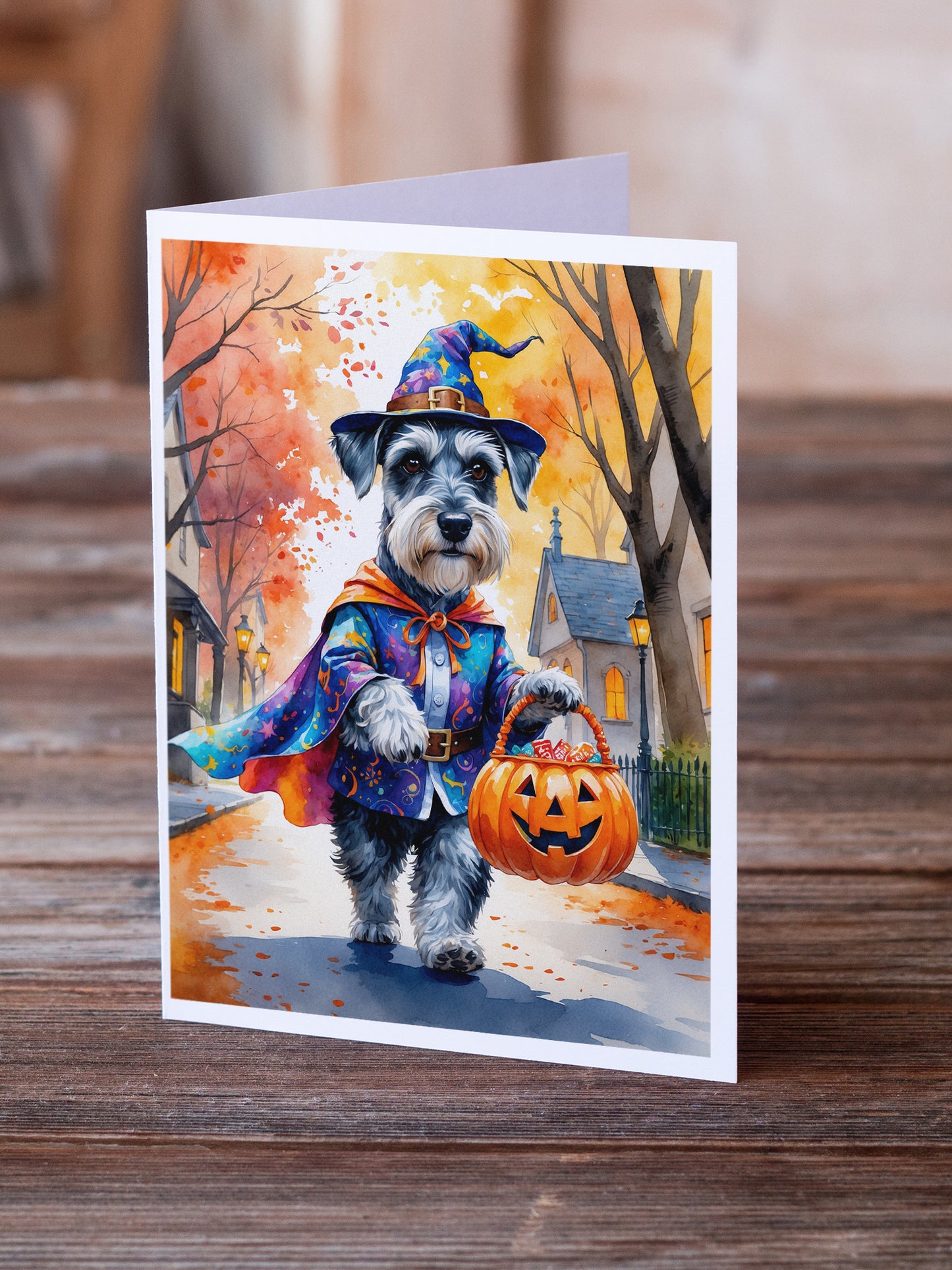 Schnauzer Halloween Trick or Treat Greeting Cards Pack of 8