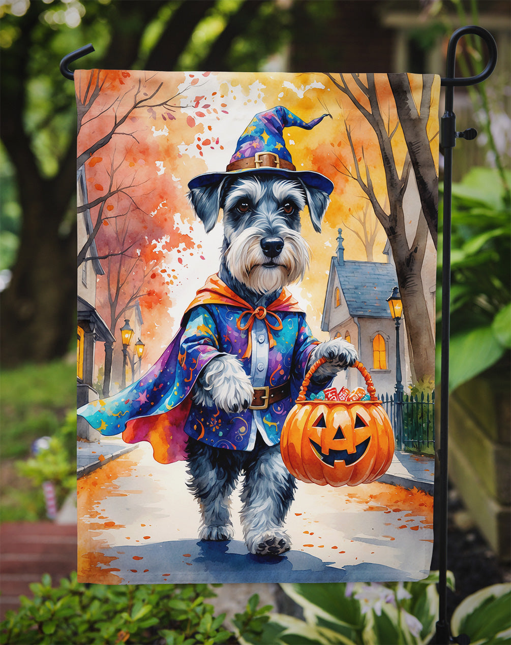 Schnauzer Halloween Trick or Treat Garden Flag