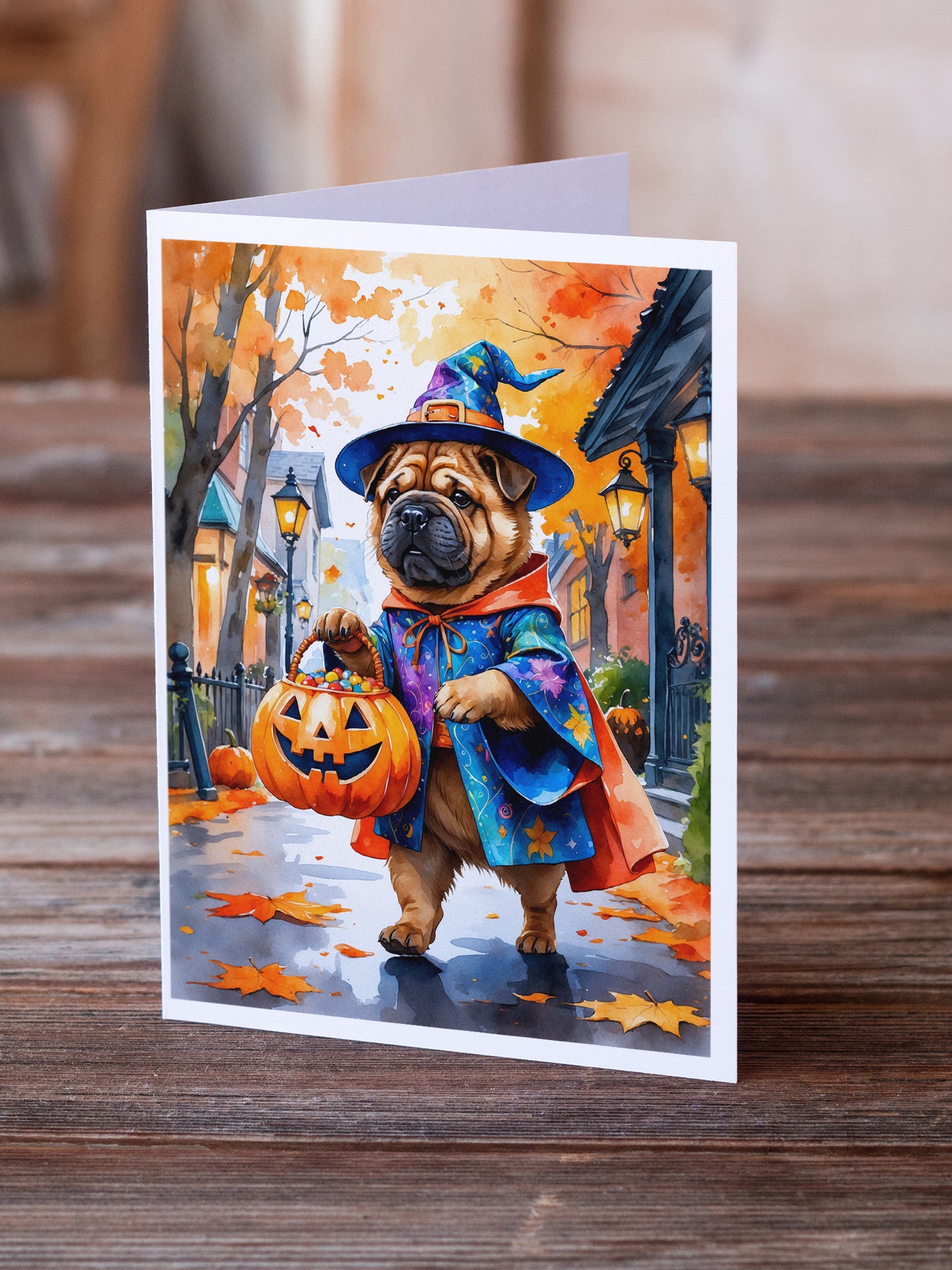 Shar Pei Halloween Trick or Treat Greeting Cards Pack of 8