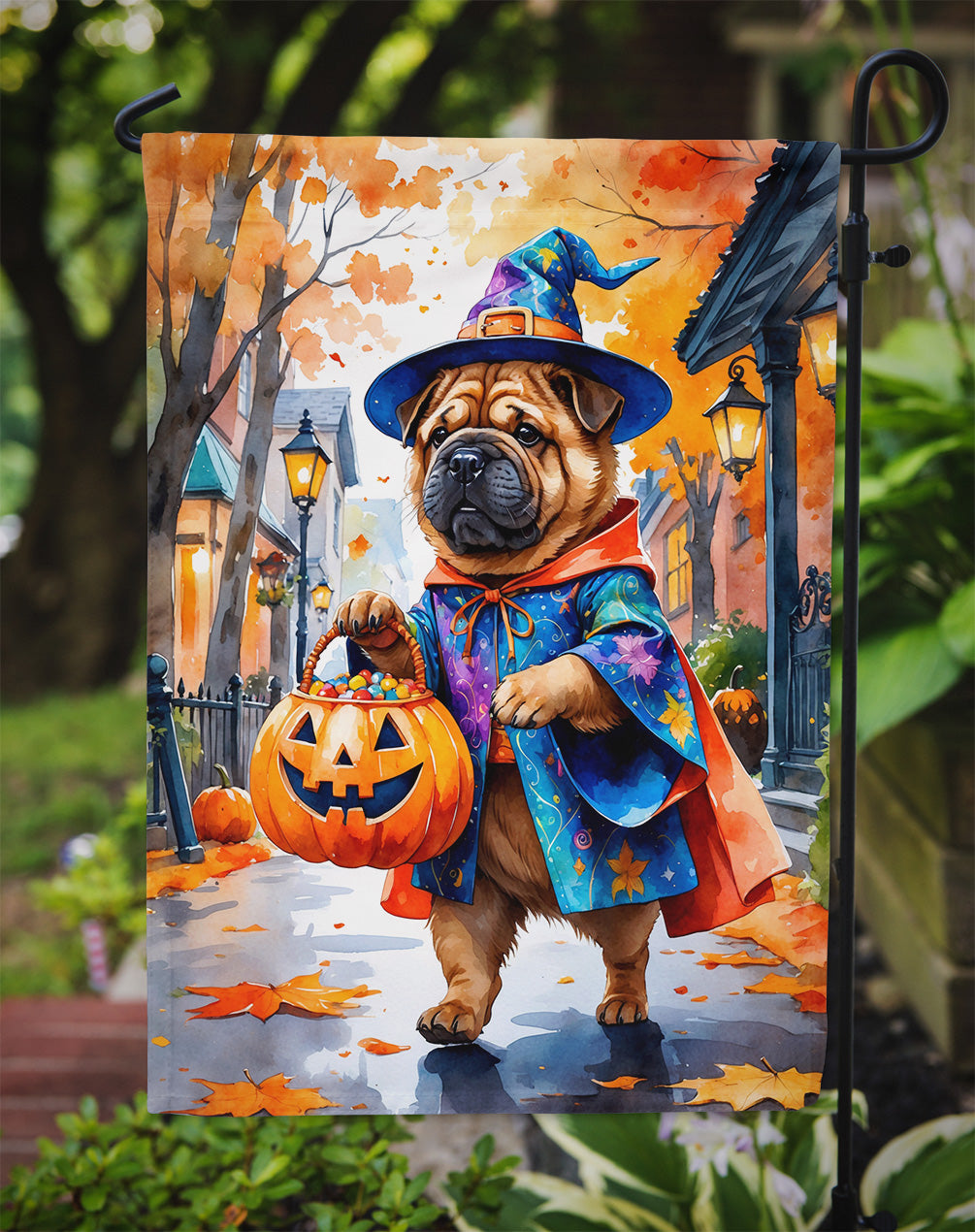 Shar Pei Halloween Trick or Treat Garden Flag