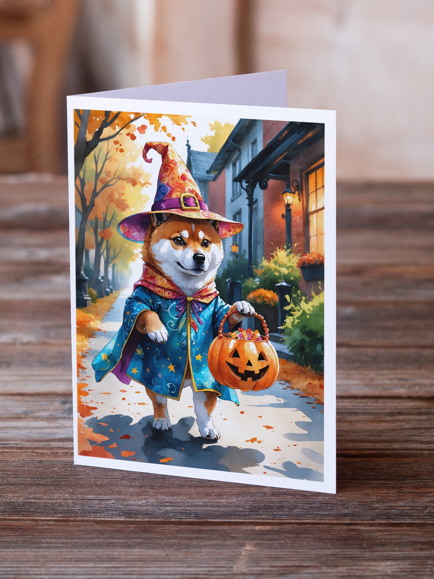 Shiba Inu Halloween Trick or Treat Greeting Cards Pack of 8