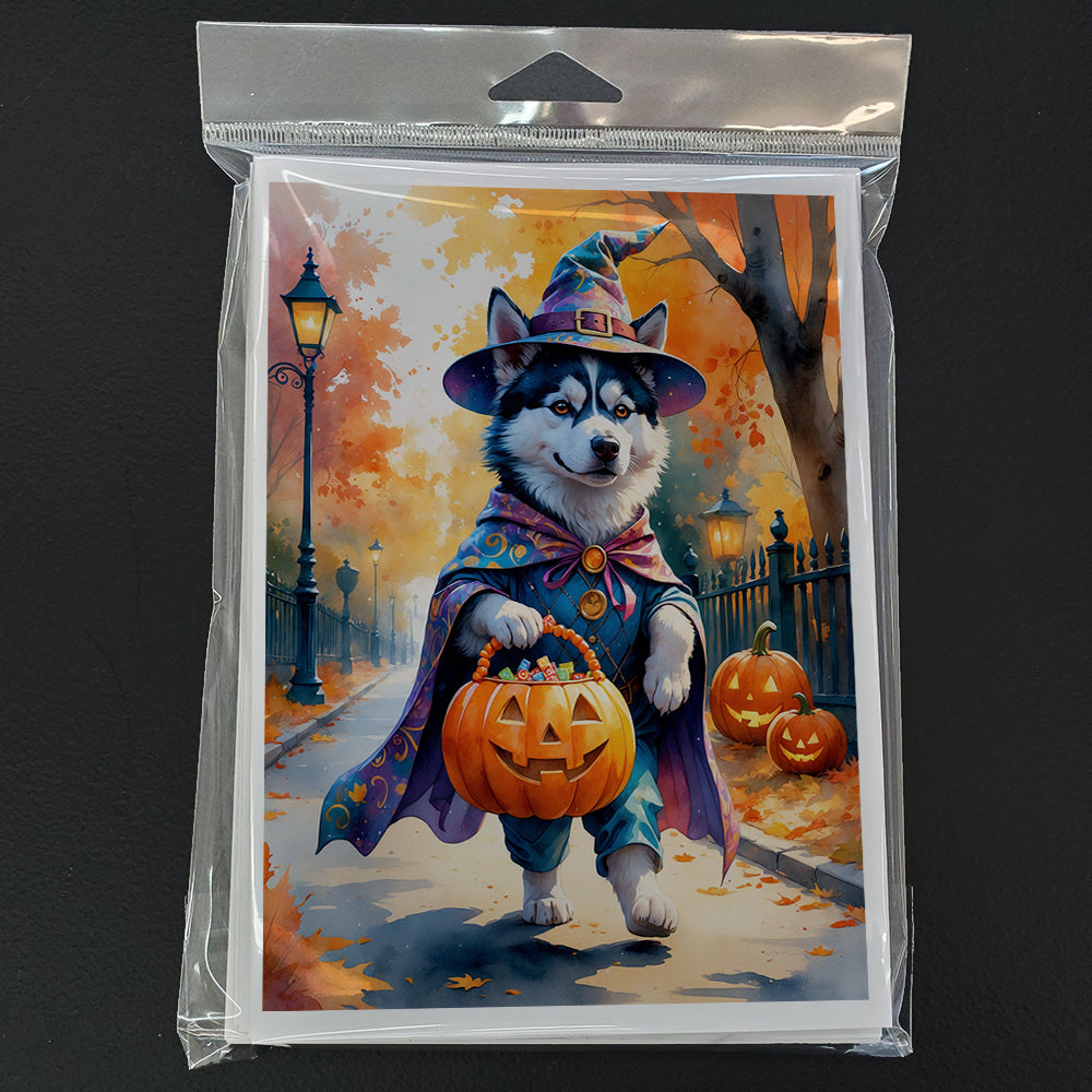 Siberian Husky Halloween Trick or Treat Greeting Cards Pack of 8