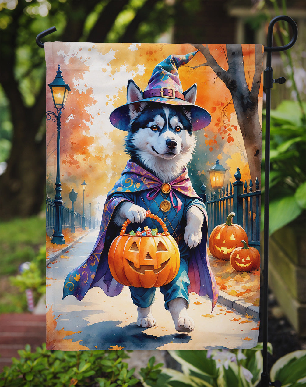 Siberian Husky Halloween Trick or Treat Garden Flag