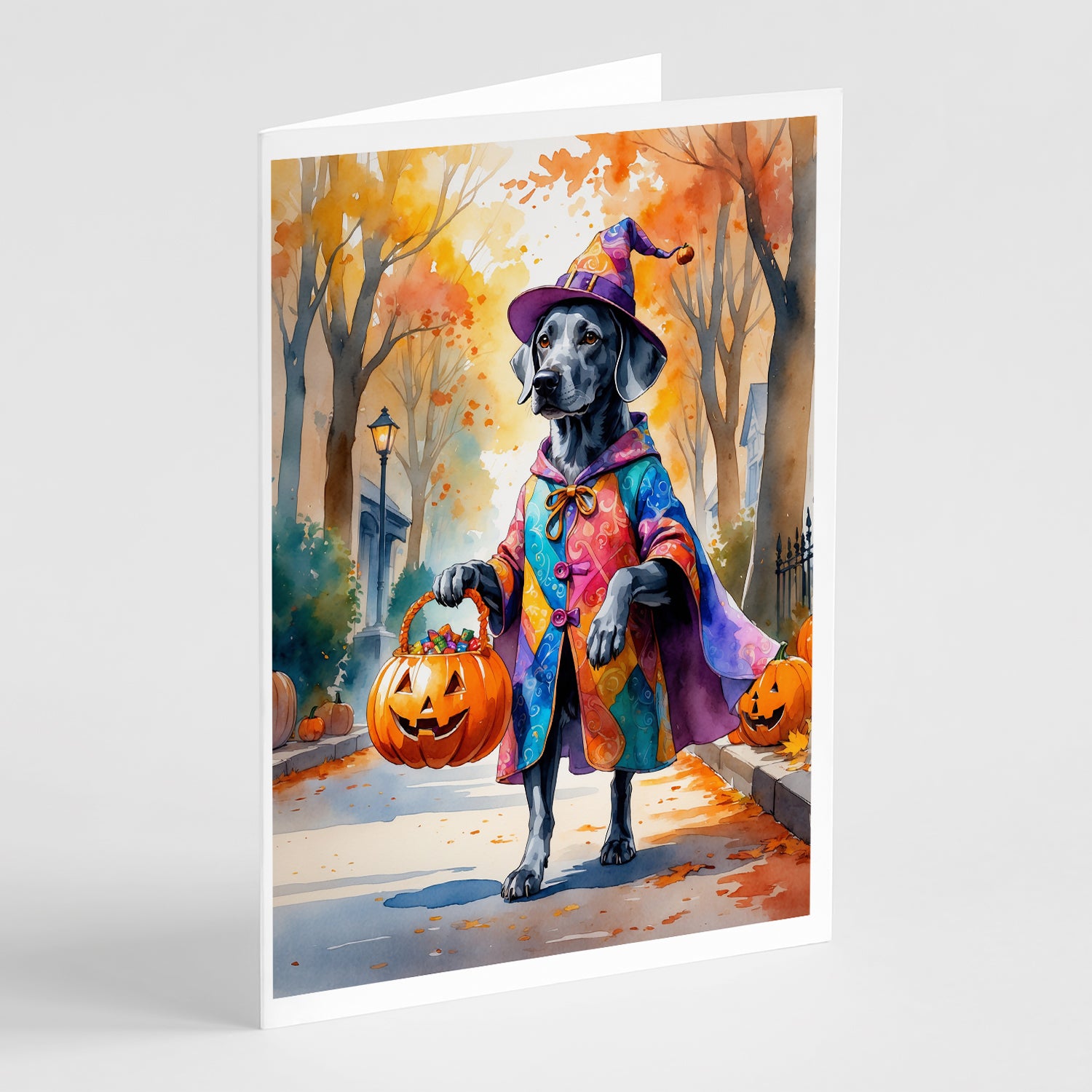 Buy this Weimaraner Halloween Trick or Treat Greeting Cards Pack of 8