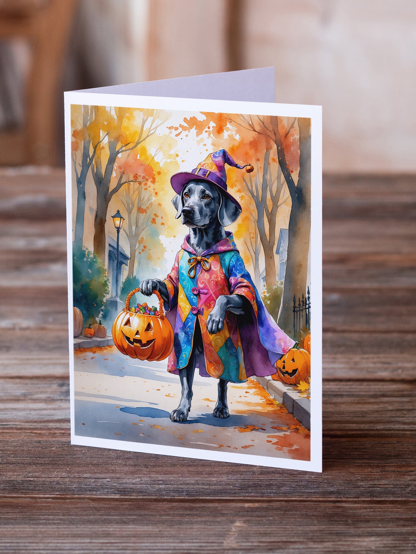 Weimaraner Halloween Trick or Treat Greeting Cards Pack of 8