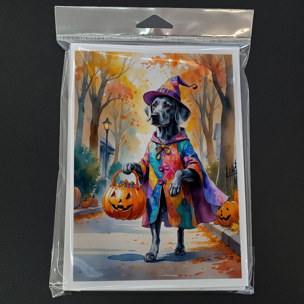 Weimaraner Halloween Trick or Treat Greeting Cards Pack of 8