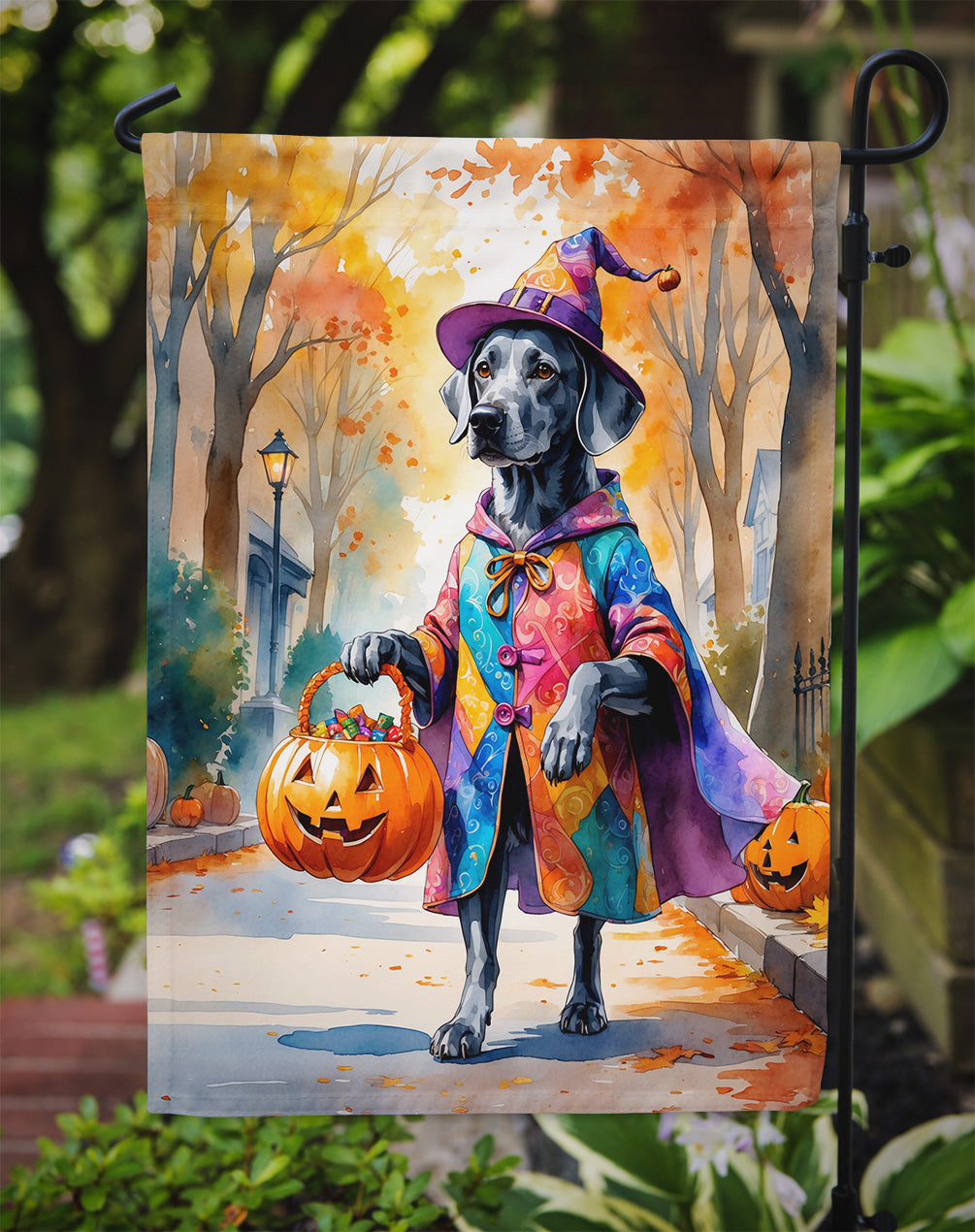 Weimaraner Halloween Trick or Treat Garden Flag