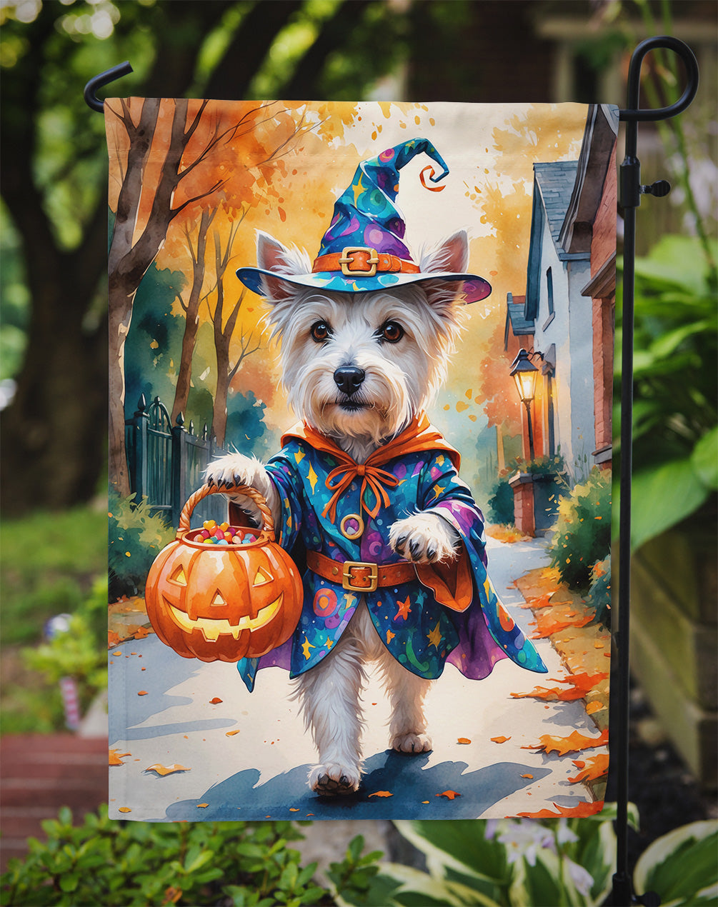 Westie Halloween Trick or Treat Garden Flag