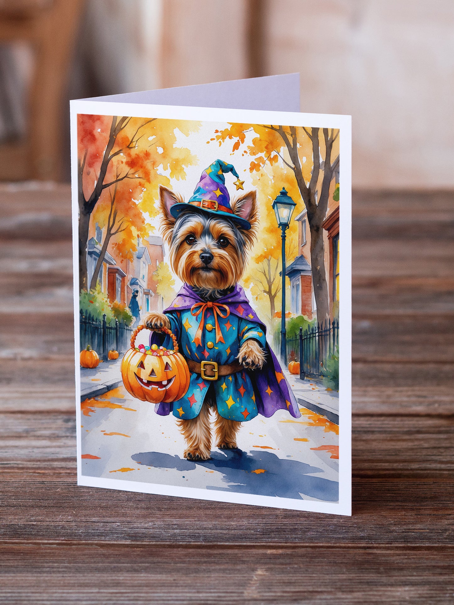Yorkshire Terrier Yorkie Halloween Trick or Treat Greeting Cards Pack of 8