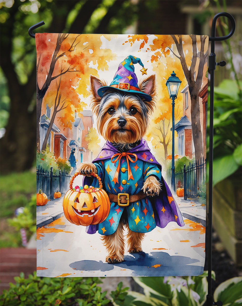 Yorkshire Terrier Yorkie Halloween Trick or Treat Garden Flag