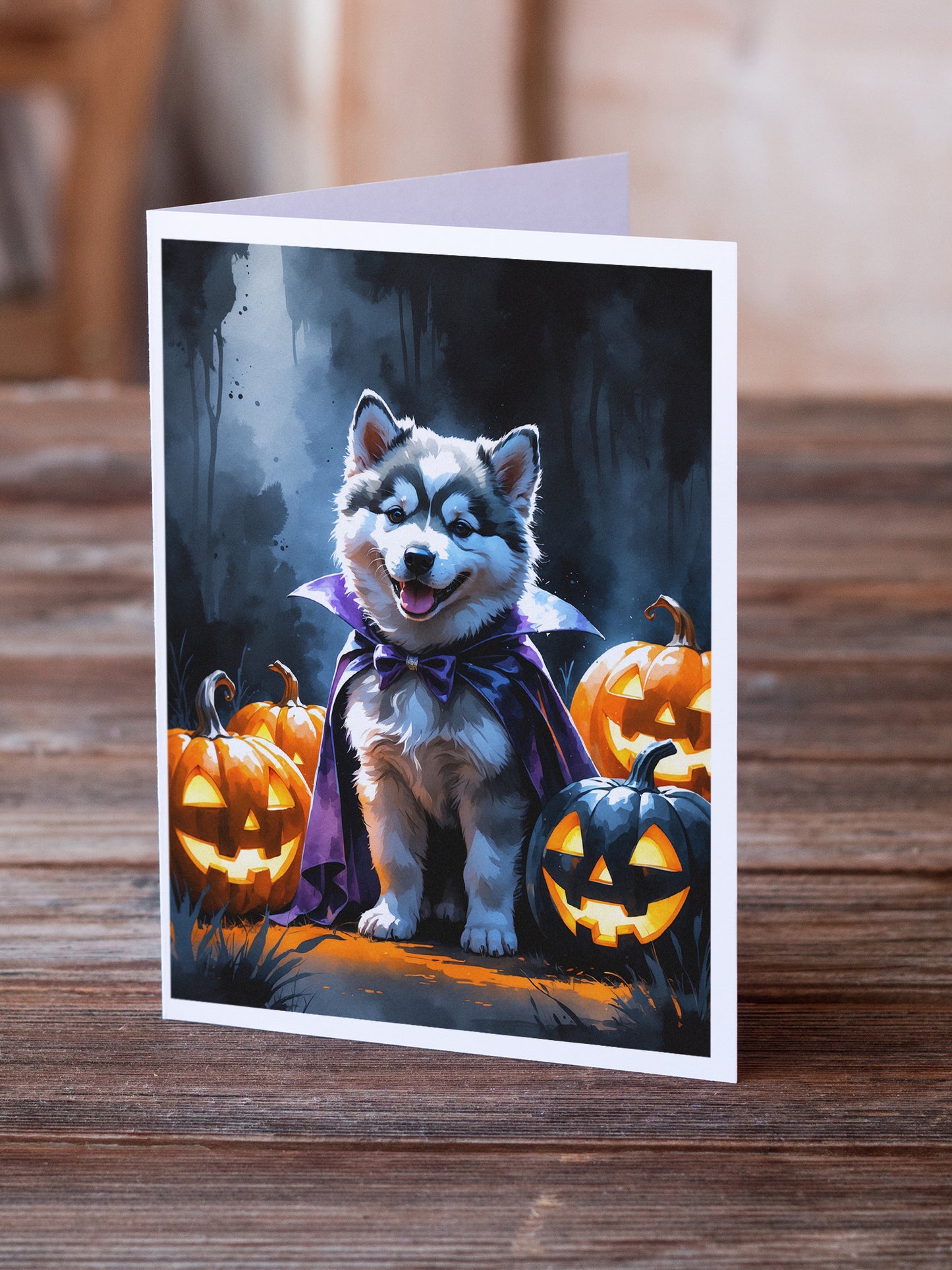 Alaskan Malamute Puppy Halloween Greeting Cards Pack of 8