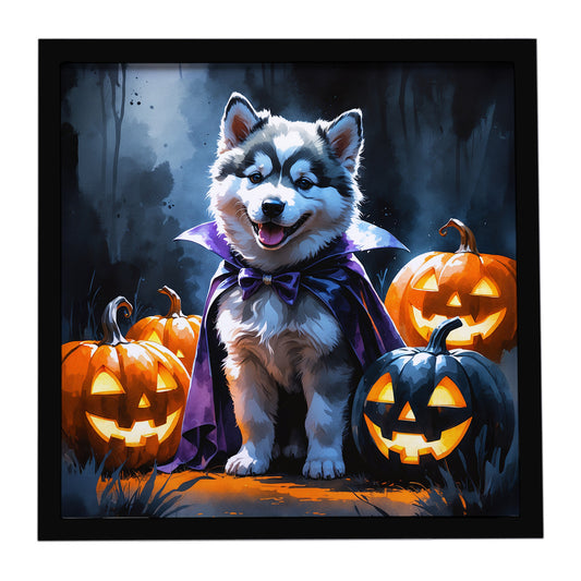 Buy this Alaskan Malamute Puppy Halloween Framed Metal Print
