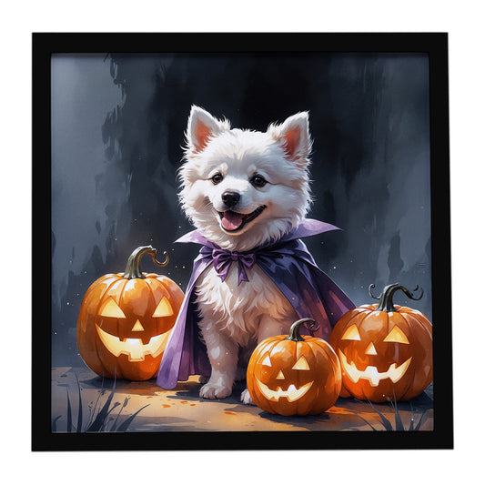 Buy this American Eskimo Puppy Halloween Framed Metal Print