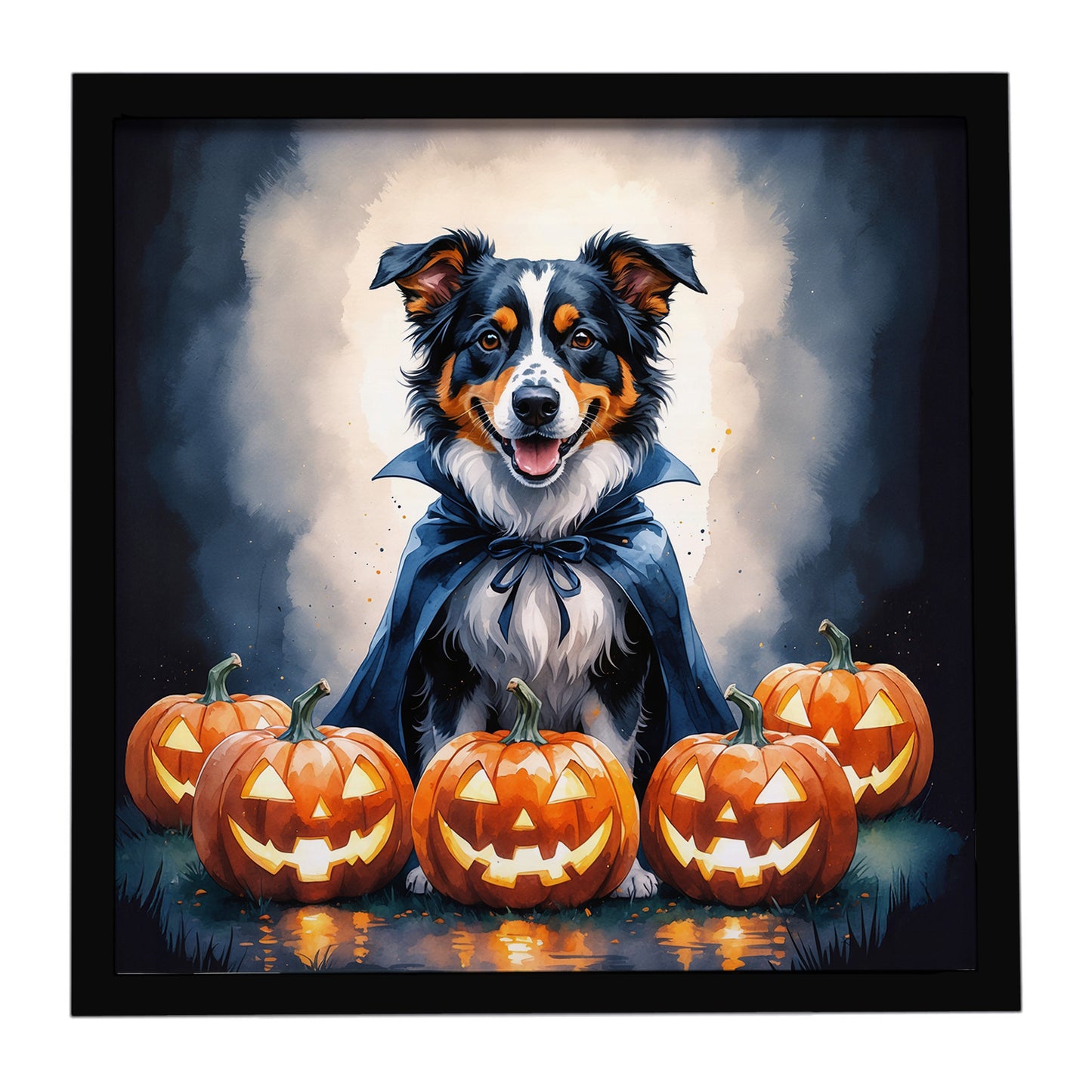 Buy this Australian Shepherd Puppy Halloween Framed Metal Print