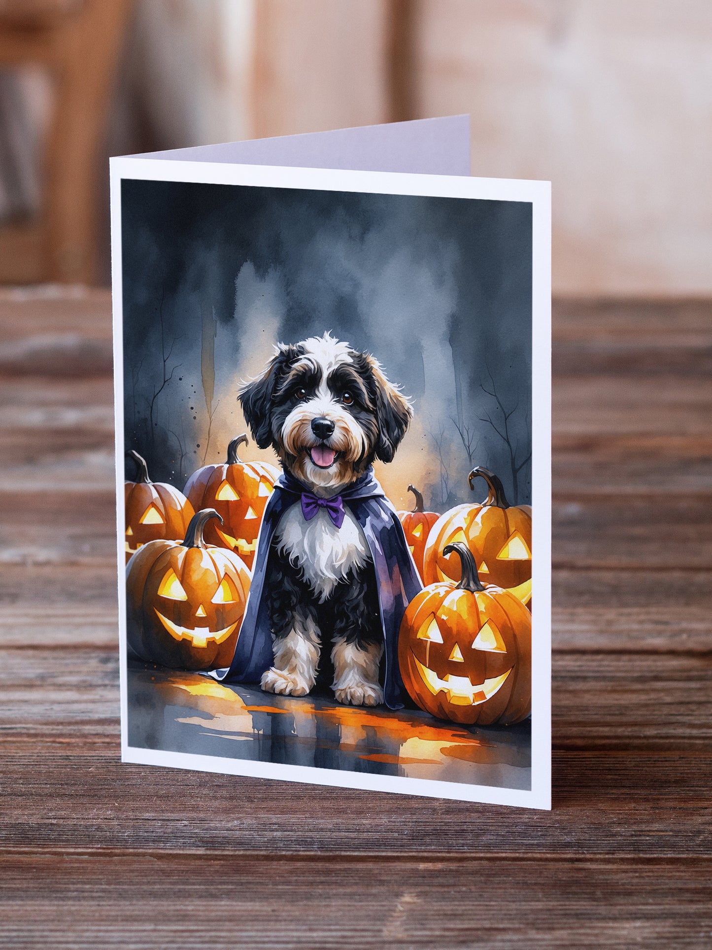 Bernedoodle Puppy Halloween Greeting Cards Pack of 8