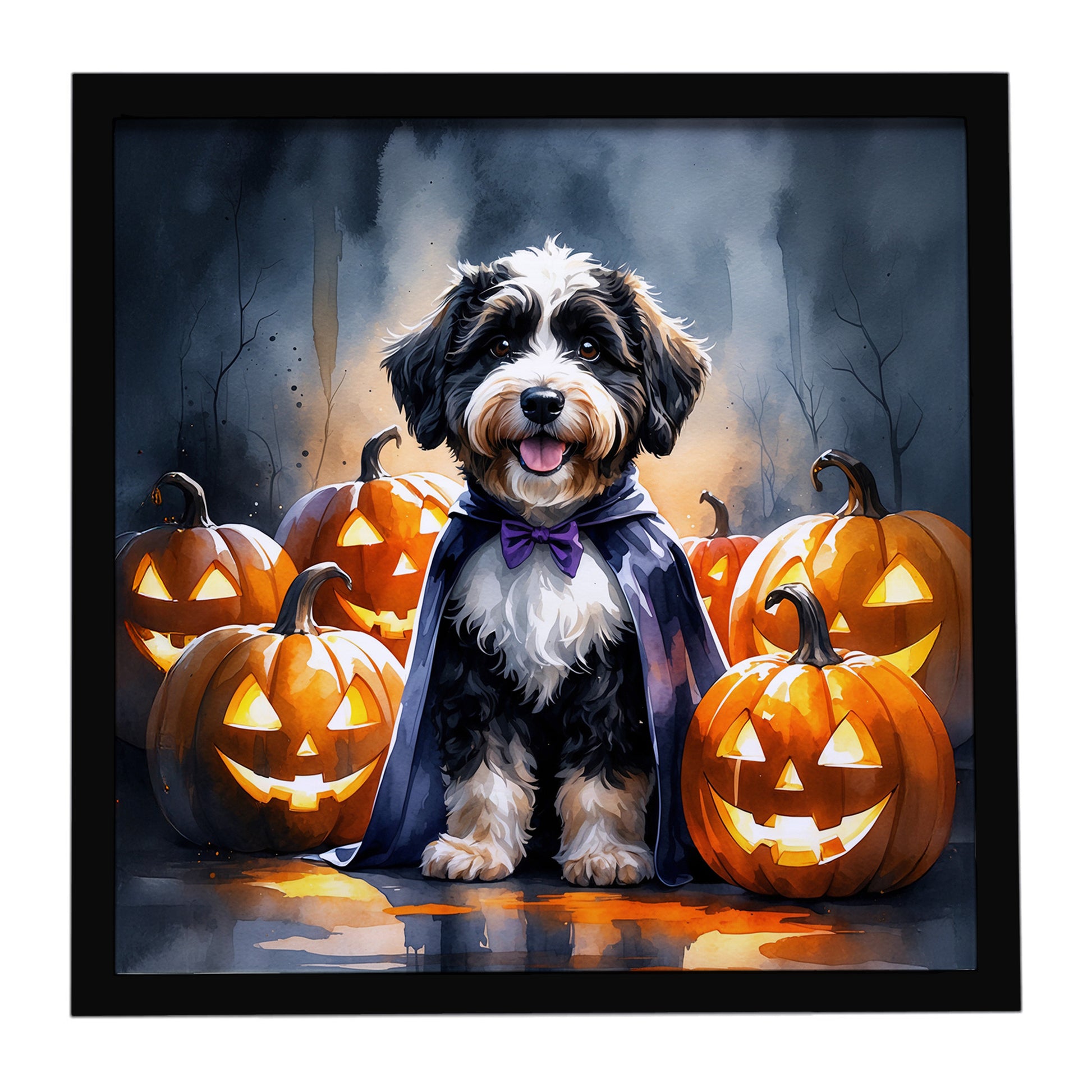 Buy this Bernedoodle Puppy Halloween Framed Metal Print