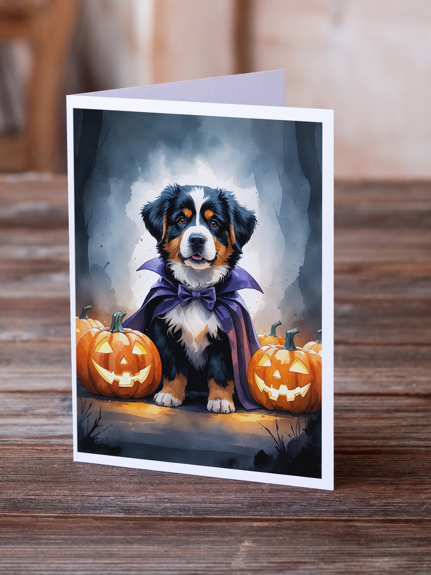 Bernese Mountain Dog Puppy Halloween Greeting Cards Pack of 8