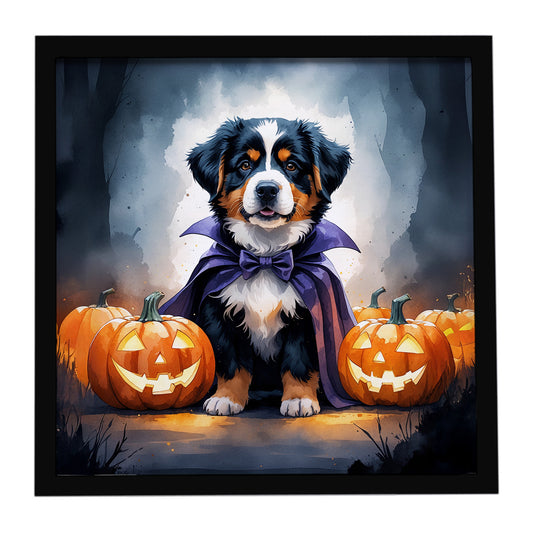 Buy this Bernese Mountain Dog Puppy Halloween Framed Metal Print