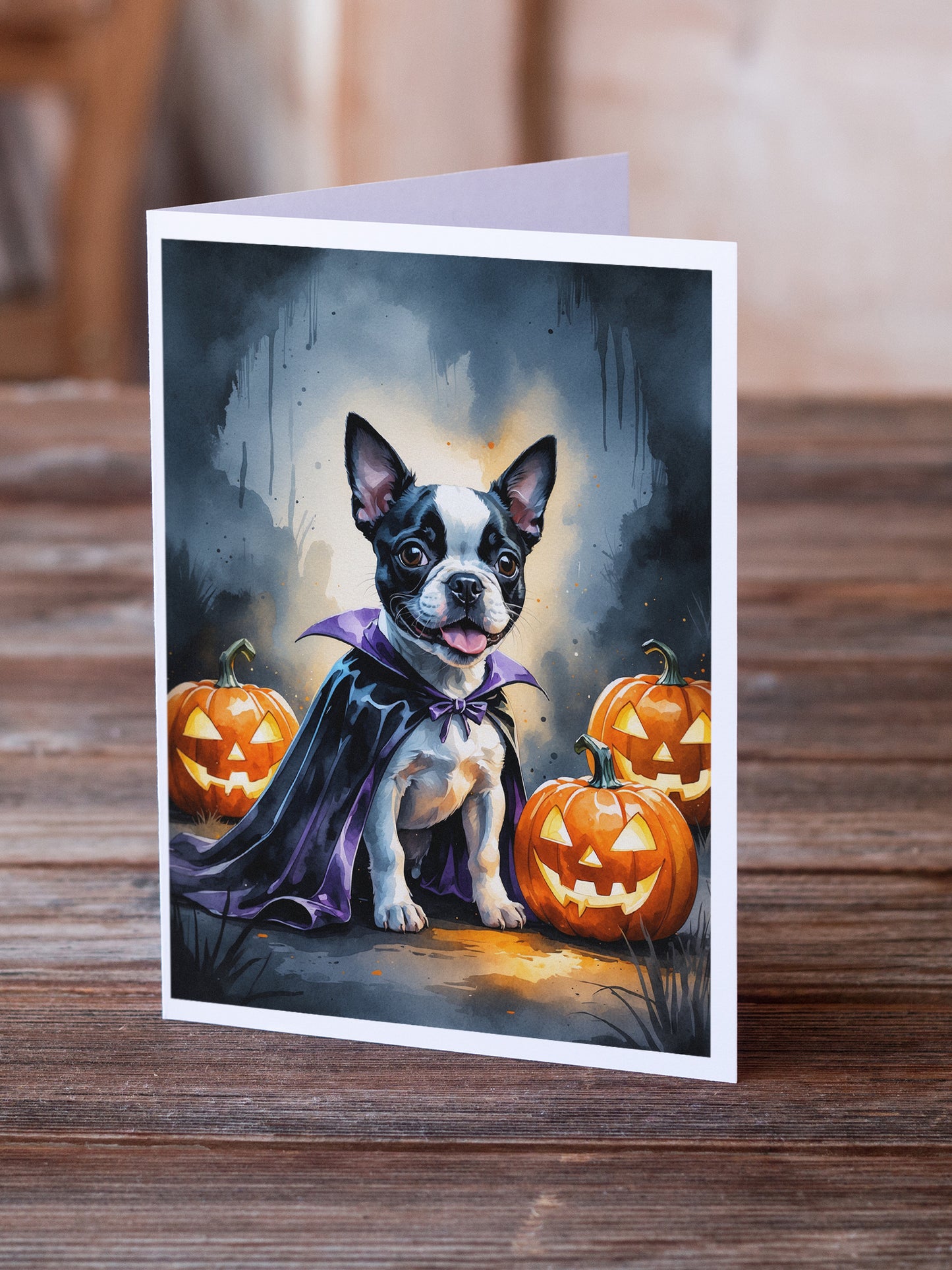 Boston Terrier Puppy Halloween Greeting Cards Pack of 8